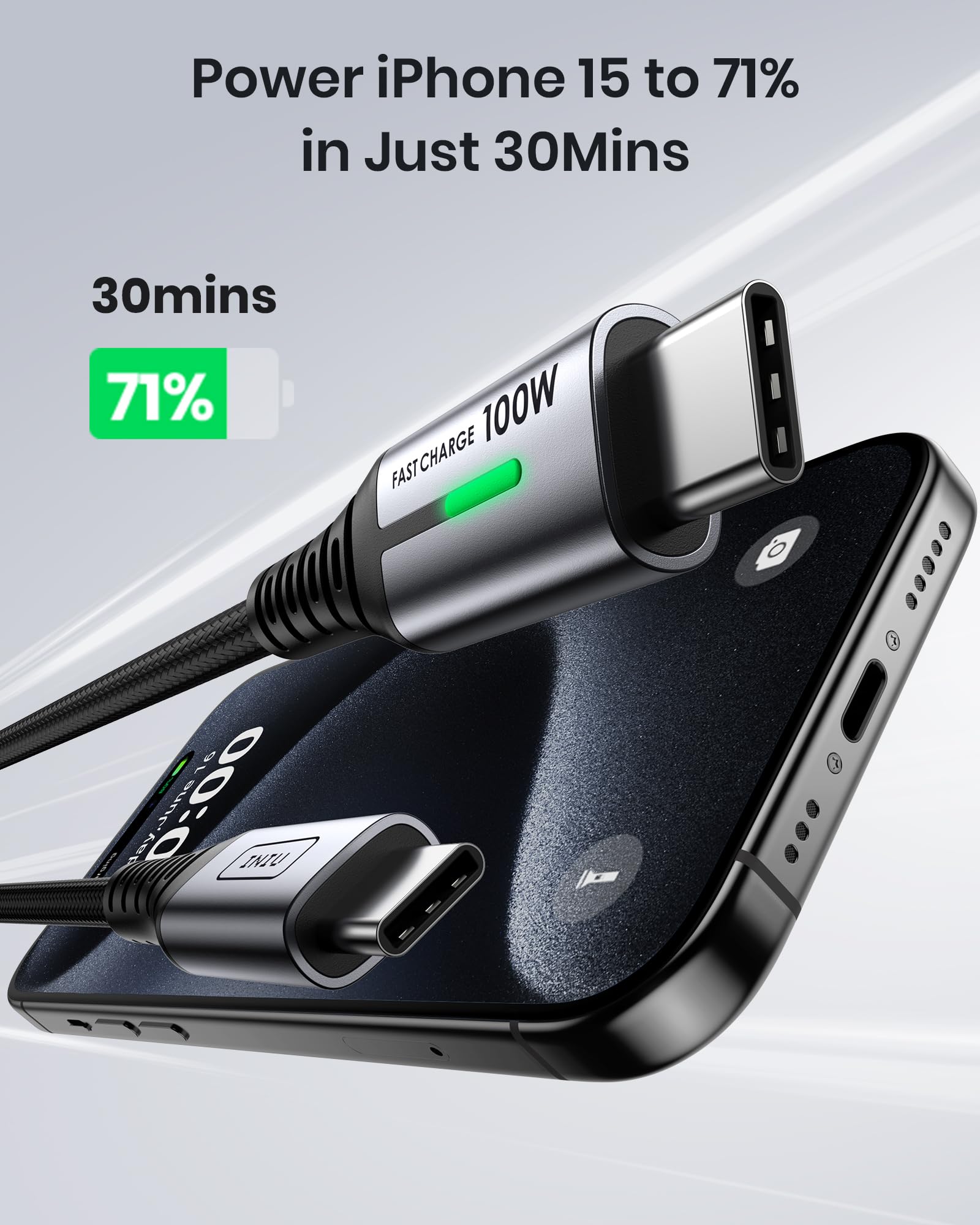 INIU 100W USB C to USB C Cable, [1ft, Black] Short USB C Fast Charger Cable for iPhone 17 16 15 Pro Max Samsung S25 S24 Laptops MacBook iPad Air Switch etc. - Image 3