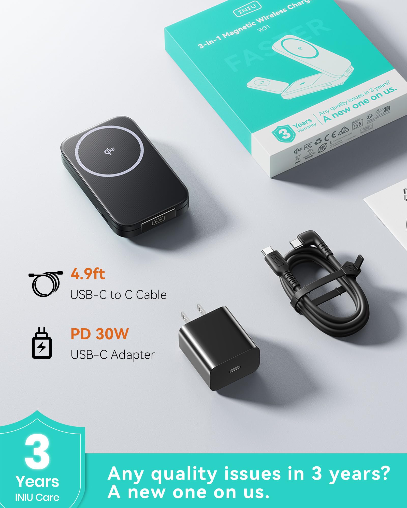 INIU 3-in-1 Charging Station for Apple Devices, Qi2 Certified 15W Ultra-Compact Foldable Magnetic Wireless Charger, Travel Mag-Safe Charger for iPhone 17 16 15 14 13 12, Apple Watch, AirPods 4 3 2 Pro - Image 6