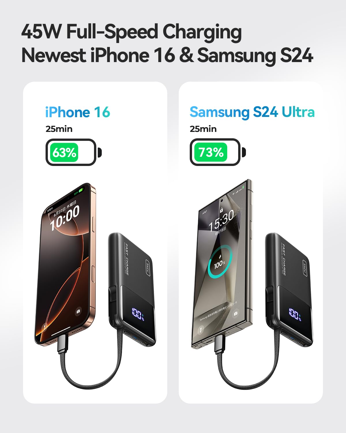 INIU 45W Power Bank, Slimmest 10000mAh Portable Charger with Built in USB-C Cable, Fast Charging USB C in&Out Battery Pack, Travel External Phone Charger for iPhone 17 16 15 Samsung S24 S23 Google etc - Image 4