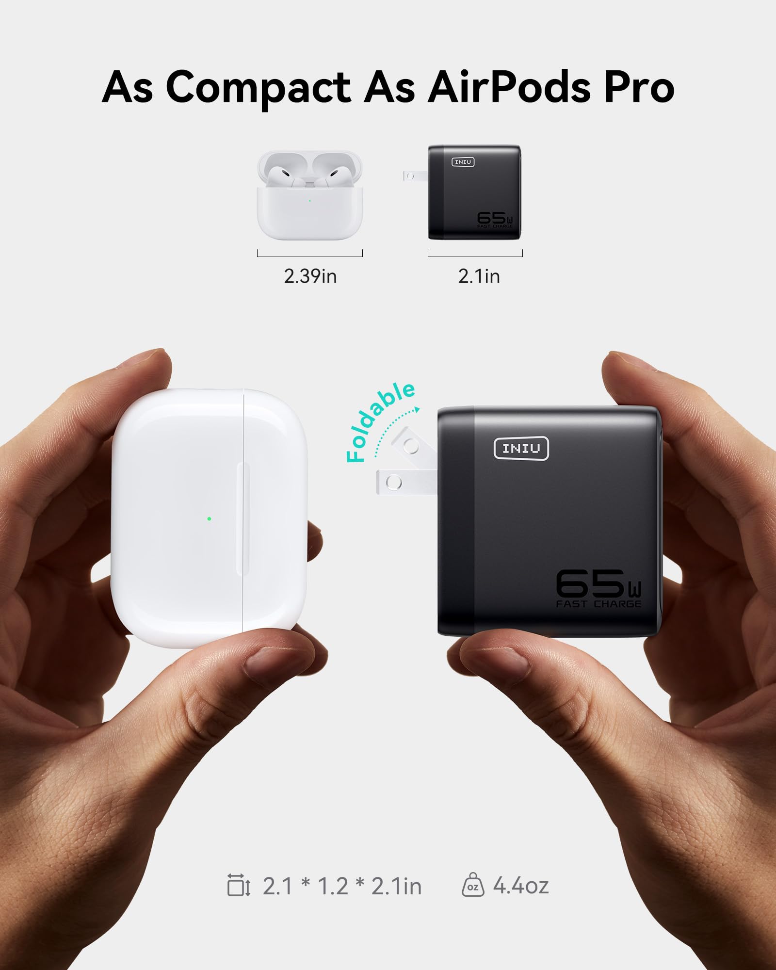 INIU for iPad Charger, 3-Port 65W PD iPad Charger Fast Charging with USB C to C Cable Cord, Compact Type C Wall Charger with Foldable Plug for iPad Pro Air 13 11, MacBook Air M3, iPhone 17 16 Pro Max - Image 4