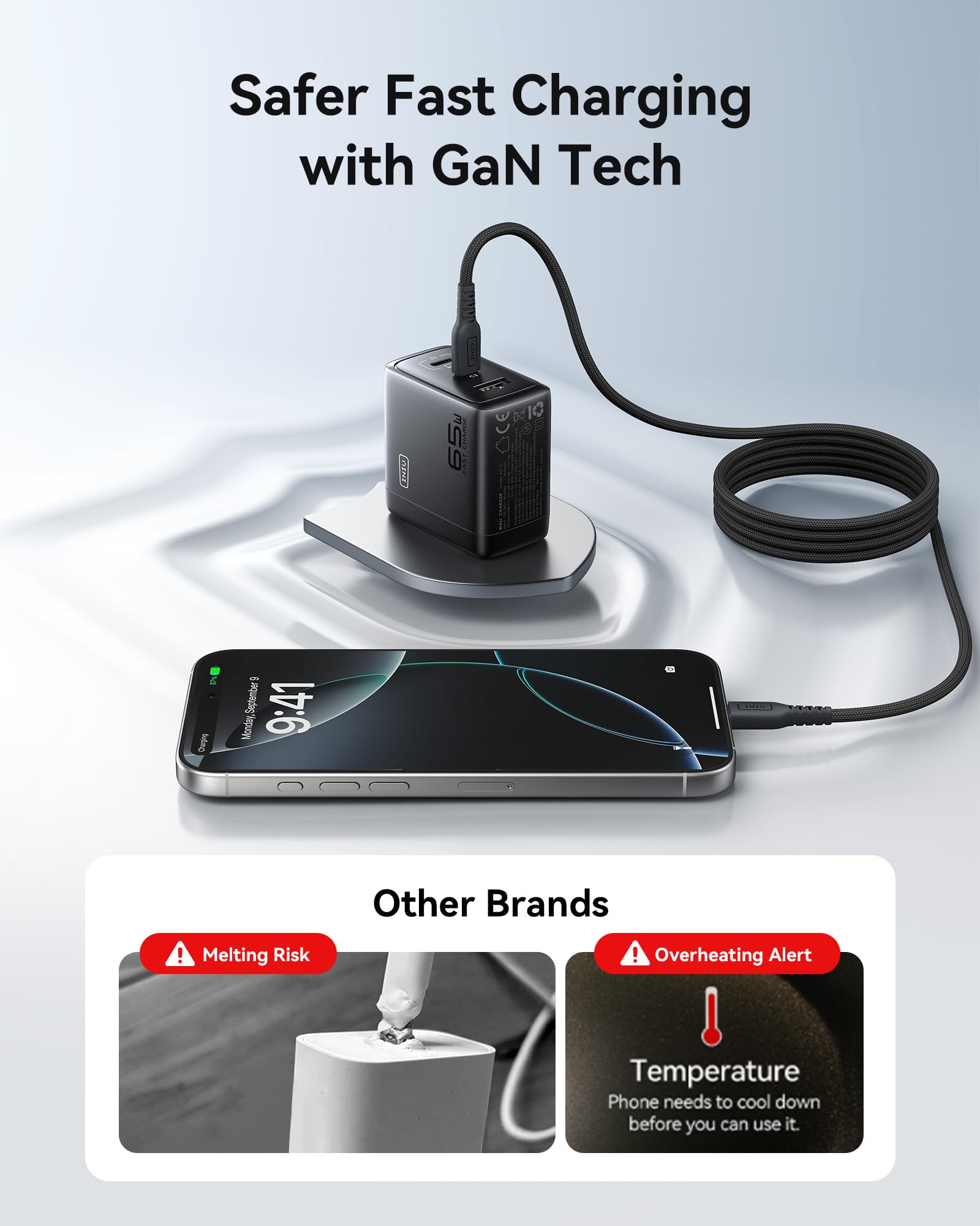 INIU for iPad Charger, 3-Port 65W PD iPad Charger Fast Charging with USB C to C Cable Cord, Compact Type C Wall Charger with Foldable Plug for iPad Pro Air 13 11, MacBook Air M3, iPhone 17 16 Pro Max - Image 7