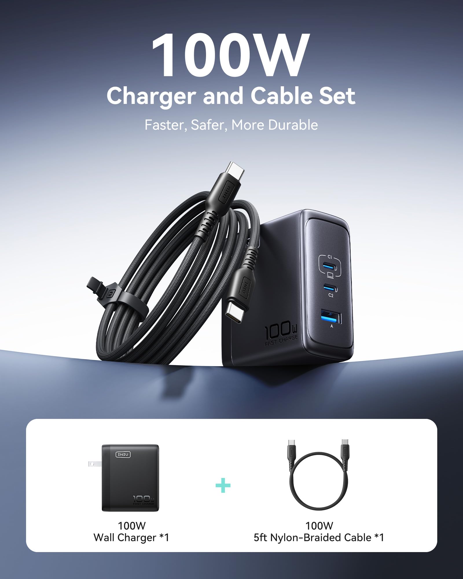 INIU for MacBook Pro Charger, 100W GaN Tech Fast Charging, 3-Port Compact Foldable Charger with USB C Cable, Power Adapter for Mac Book, iPhone 17, Samsung S25, Switch, Photographers, Outdoor, Travel - Image 5