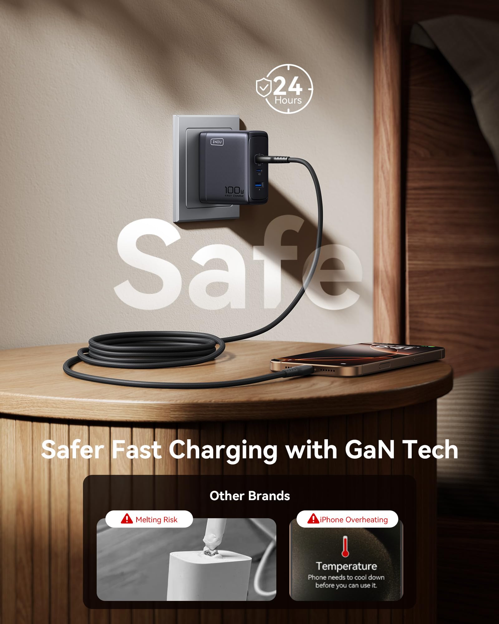 INIU for MacBook Pro Charger, 100W GaN Tech Fast Charging, 3-Port Compact Foldable Charger with USB C Cable, Power Adapter for Mac Book, iPhone 17, Samsung S25, Switch, Photographers, Outdoor, Travel - Image 6