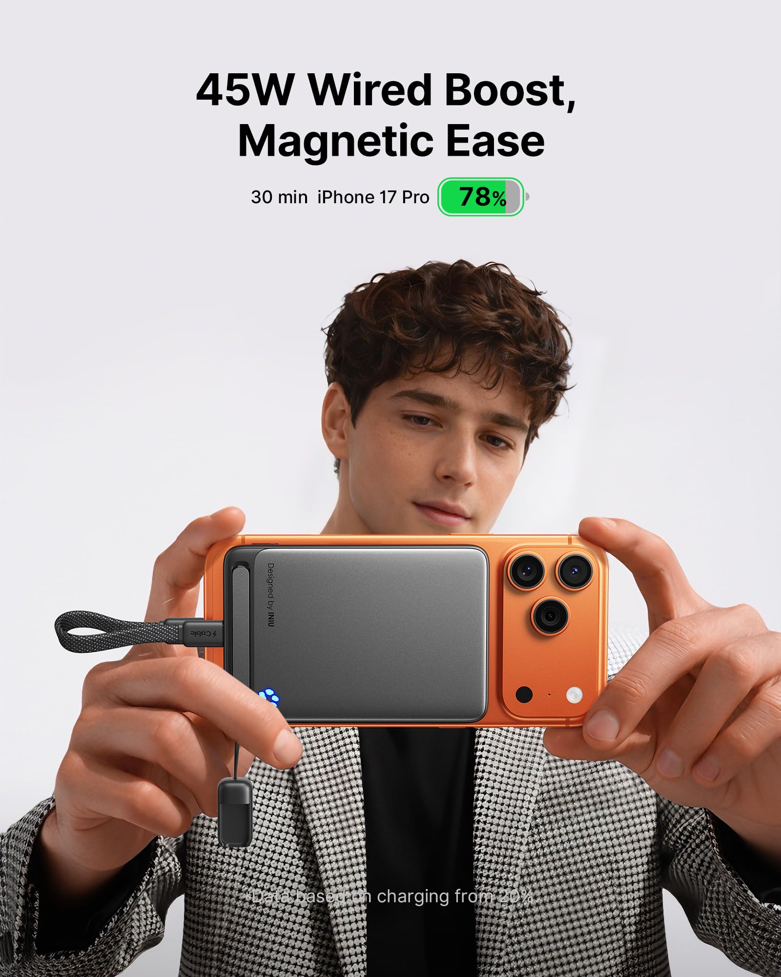 INIU for MagSafe Portable Charger, Slimmest Fast Charging 45W Power Bank 10000mAh with USB C Cable&Stand, Original Qi2 Certified Wireless Magnetic Charger 15W, TSA Travel Basics for iPhone 17-12 Only - Image 3