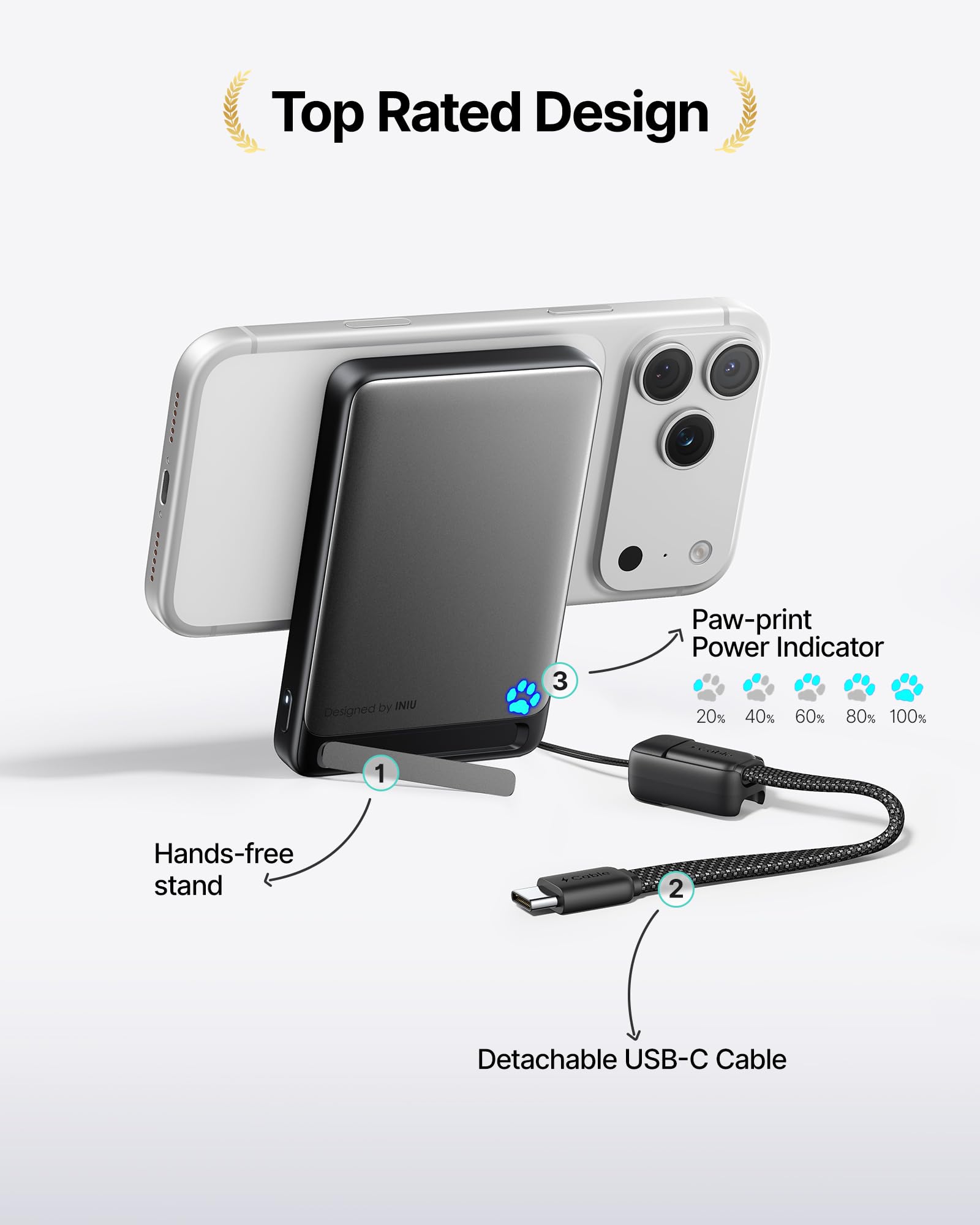 INIU for MagSafe Portable Charger, Slimmest Fast Charging 45W Power Bank 10000mAh with USB C Cable&Stand, Original Qi2 Certified Wireless Magnetic Charger 15W, TSA Travel Basics for iPhone 17-12 Only - Image 4