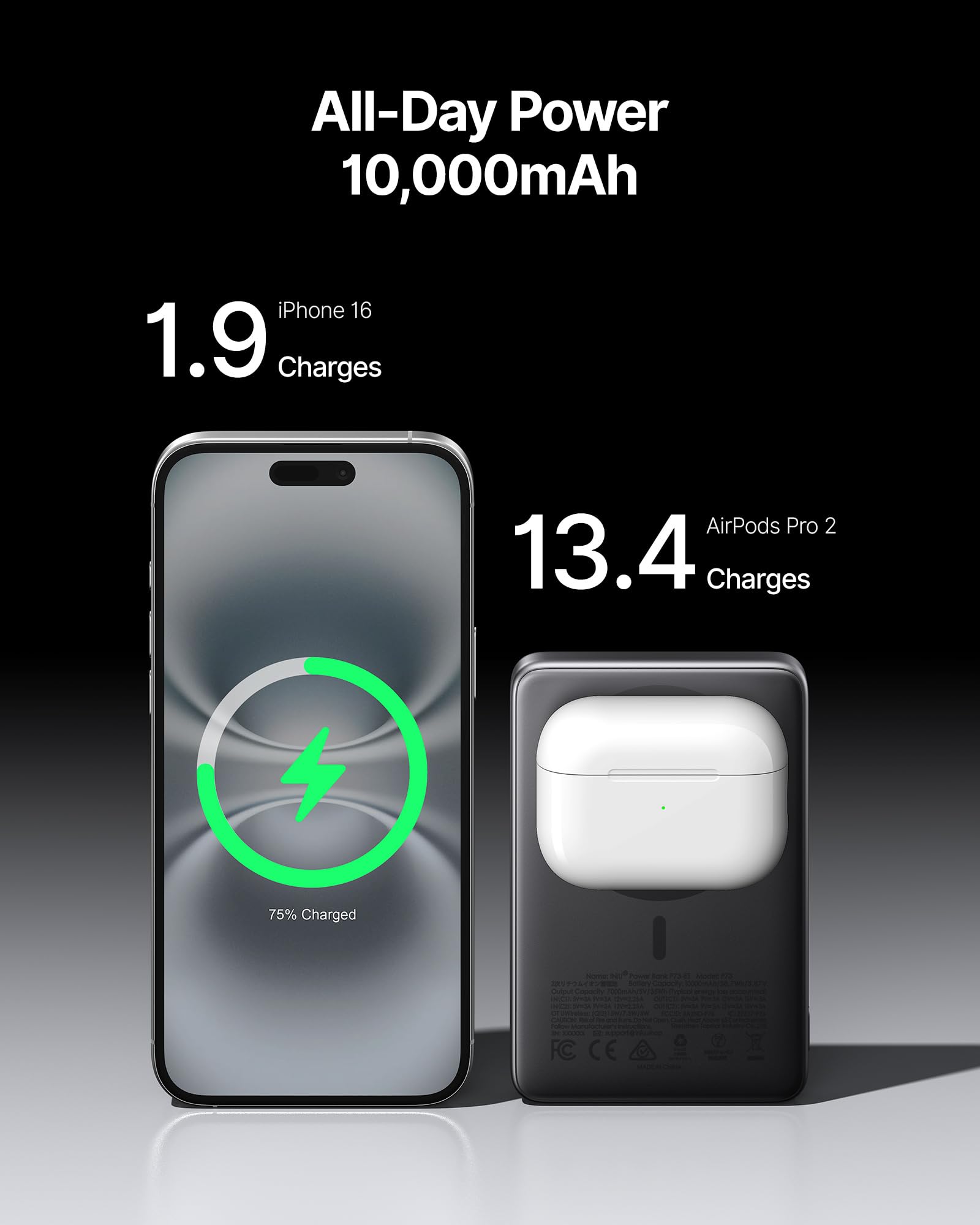 INIU for MagSafe Portable Charger, Slimmest Fast Charging 45W Power Bank 10000mAh with USB C Cable&Stand, Original Qi2 Certified Wireless Magnetic Charger 15W, TSA Travel Basics for iPhone 17-12 Only - Image 6