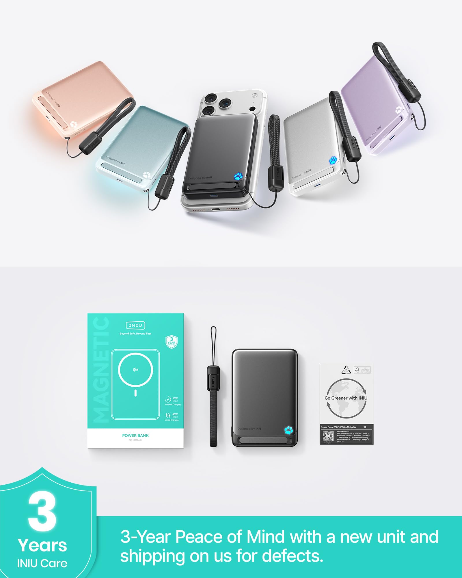 INIU for MagSafe Portable Charger, Slimmest Fast Charging 45W Power Bank 10000mAh with USB C Cable&Stand, Original Qi2 Certified Wireless Magnetic Charger 15W, TSA Travel Basics for iPhone 17-12 Only - Image 8