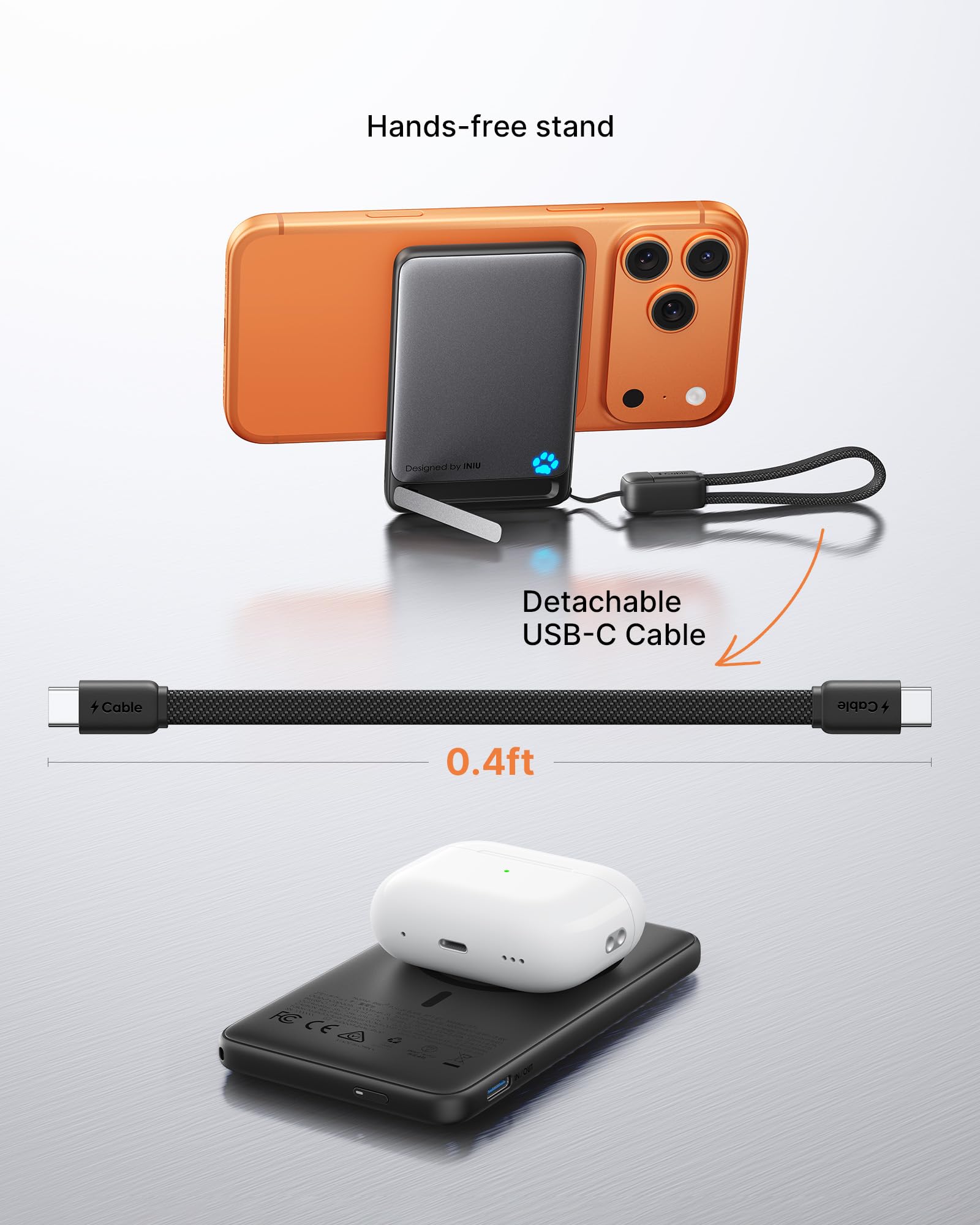 INIU for MagSafe Portable Charger, Ultra Slim 5000mAh Magnetic Power Bank, Qi2 Certified 15W Fast Charging, with USB C Cable & Stand, MagSafe Compatible Battery Pack, for iPhone 17 16 15 14 13 12 Only - Image 4