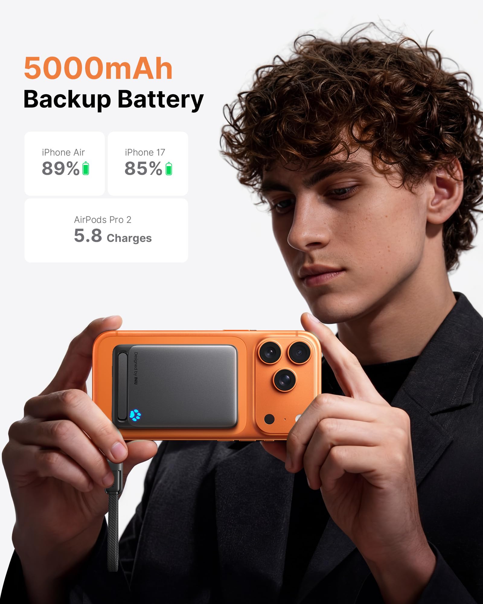 INIU for MagSafe Portable Charger, Ultra Slim 5000mAh Magnetic Power Bank, Qi2 Certified 15W Fast Charging, with USB C Cable & Stand, MagSafe Compatible Battery Pack, for iPhone 17 16 15 14 13 12 Only - Image 6