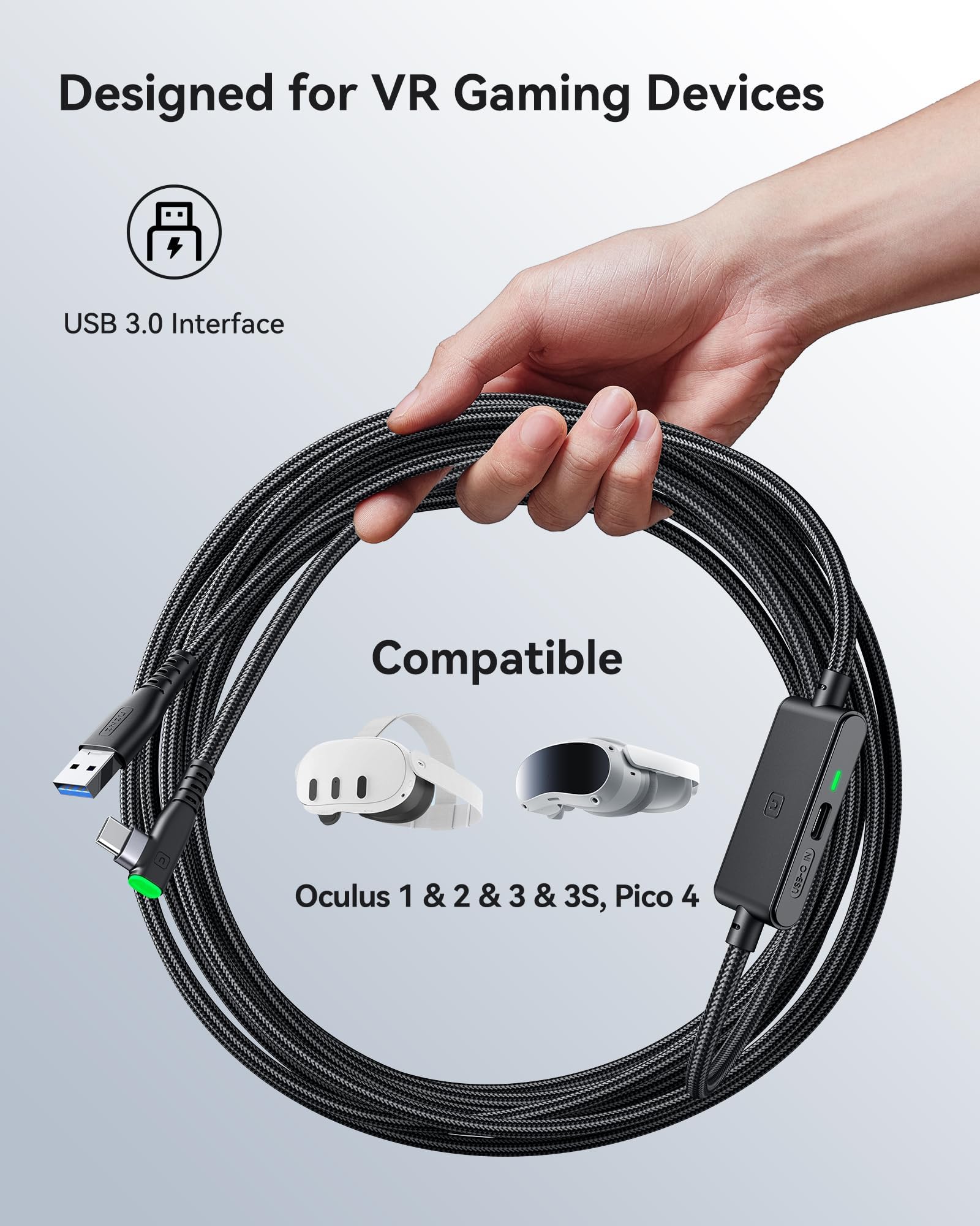 INIU Link Cable, 16FT High Speed Data Transfer VR Cable, USB 3.0 Type C Charger Fast Charging While Playing for Meta Oculus Quest 3 3S 2 Pico 4 Accessories, USB to USBC Cord for Gaming PC Steam VR - Image 3