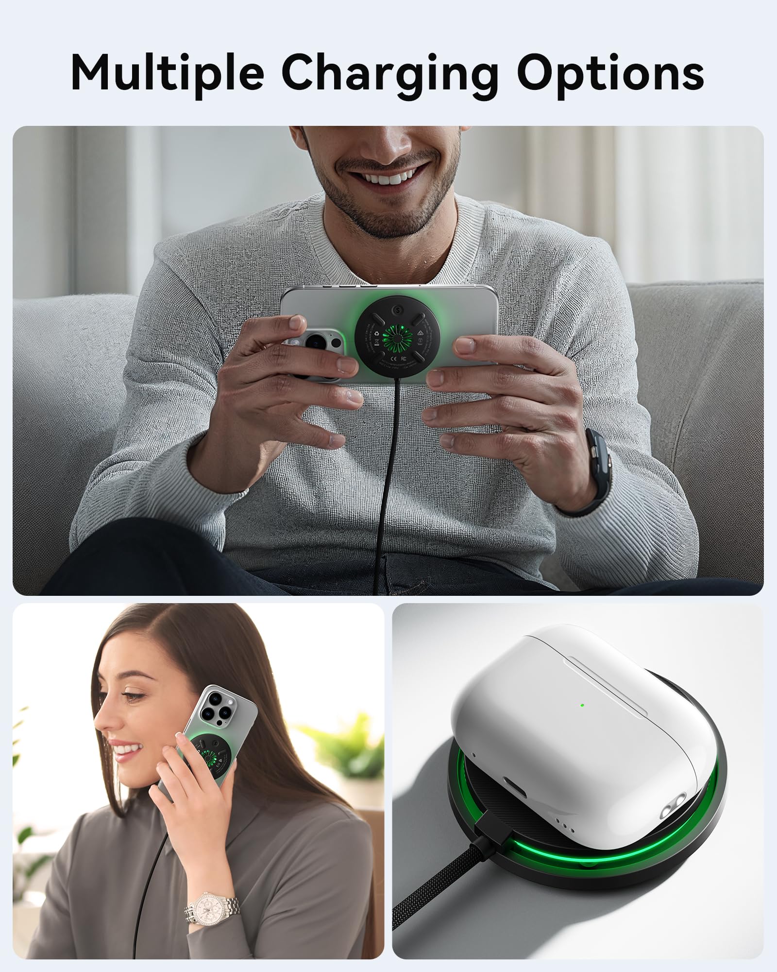 INIU Magnetic Wireless Charger, Qi2 Certified 15W Fast Mag-Safe Wireless Charging Pad with Cooling Fan, Only for iPhone 17 16 15 14 13 12 Series, AirPods, and More (Adapter Included) - Image 4