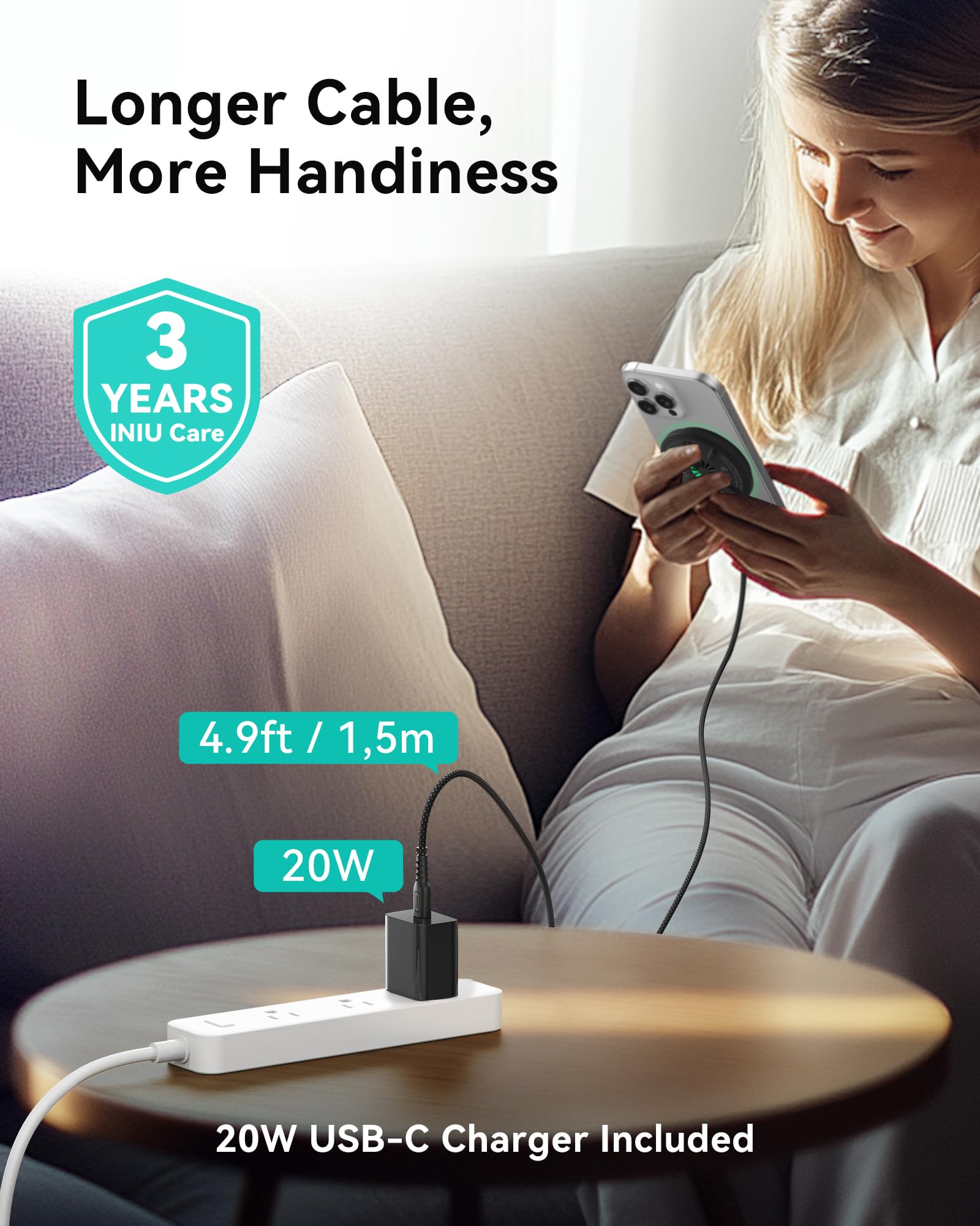 INIU Magnetic Wireless Charger, Qi2 Certified 15W Fast Mag-Safe Wireless Charging Pad with Cooling Fan, Only for iPhone 17 16 15 14 13 12 Series, AirPods, and More (Adapter Included) - Image 7