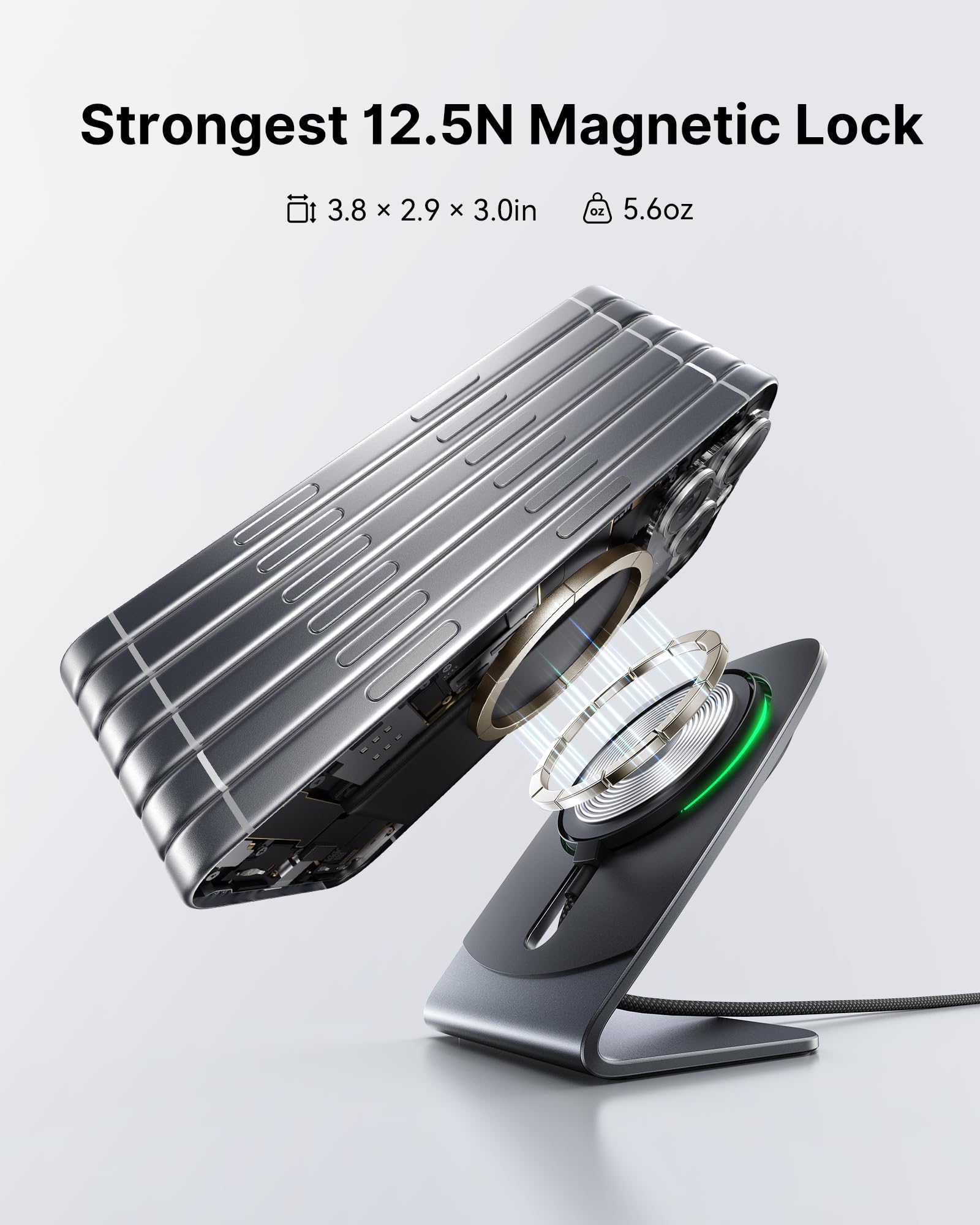 INIU Magnetic Wireless Charger Stand, Qi2 Certified 15W Mag-Safe Wireless Charging Pad with Cooling Fan, Fast Charging Pad for iPhone 17 16 15 14 13 12 Series AirPods 4 3 2 Pro (with Adapter) - Image 3