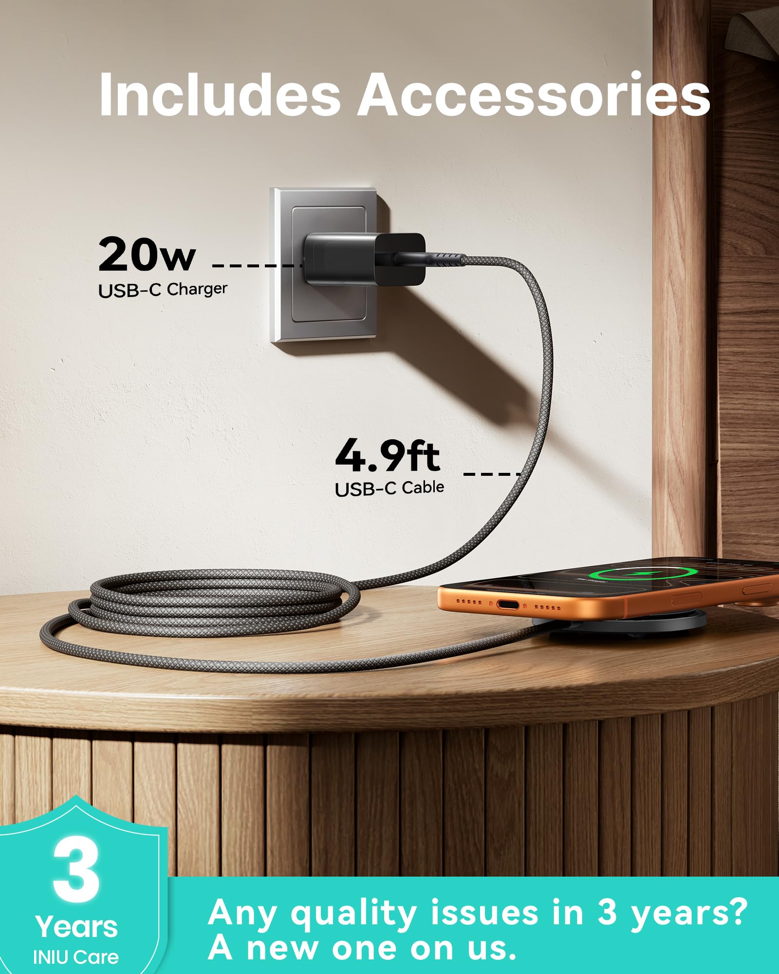 INIU Magnetic Wireless Charger Stand, Qi2 Certified 15W Mag-Safe Wireless Charging Pad with Cooling Fan, Fast Charging Pad for iPhone 17 16 15 14 13 12 Series AirPods 4 3 2 Pro (with Adapter) - Image 6