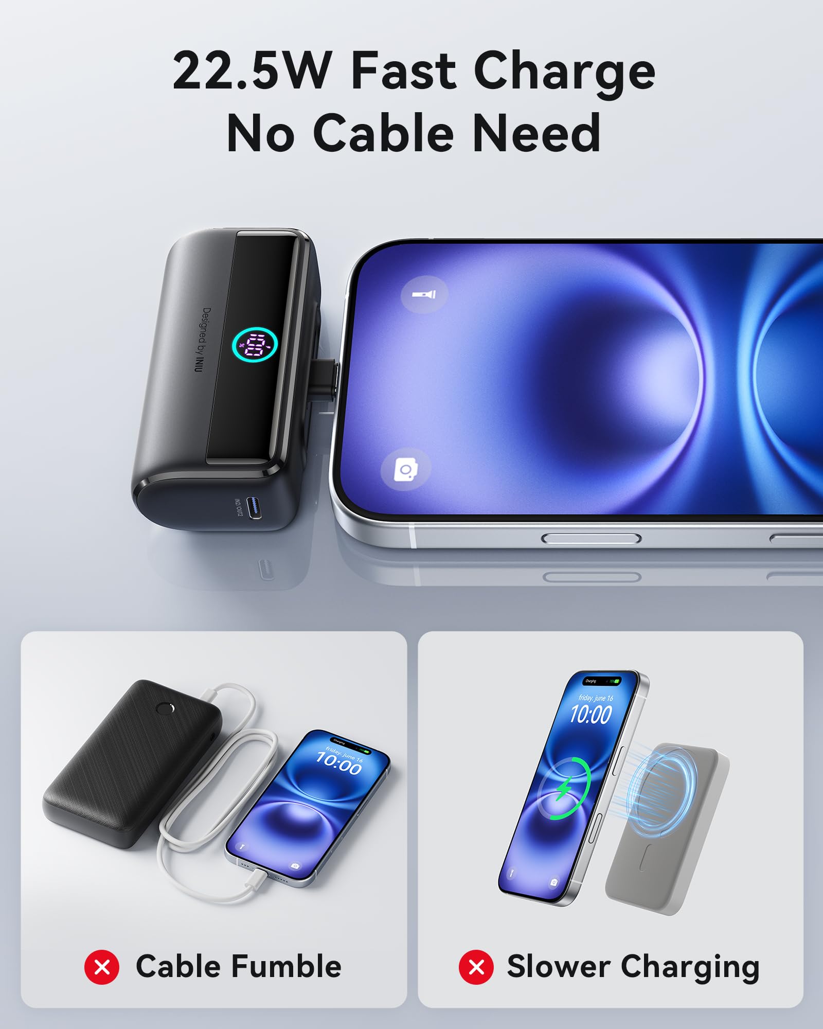 INIU Mini Portable Charger, 5500mAh Power Bank with Build-in USB-C Connector, 22.5W PD Fast Charging USB C in&Out Battery Pack, External Phone Charger for iPhone 17 16 15, Samsung S24 S23, Google etc - Image 3