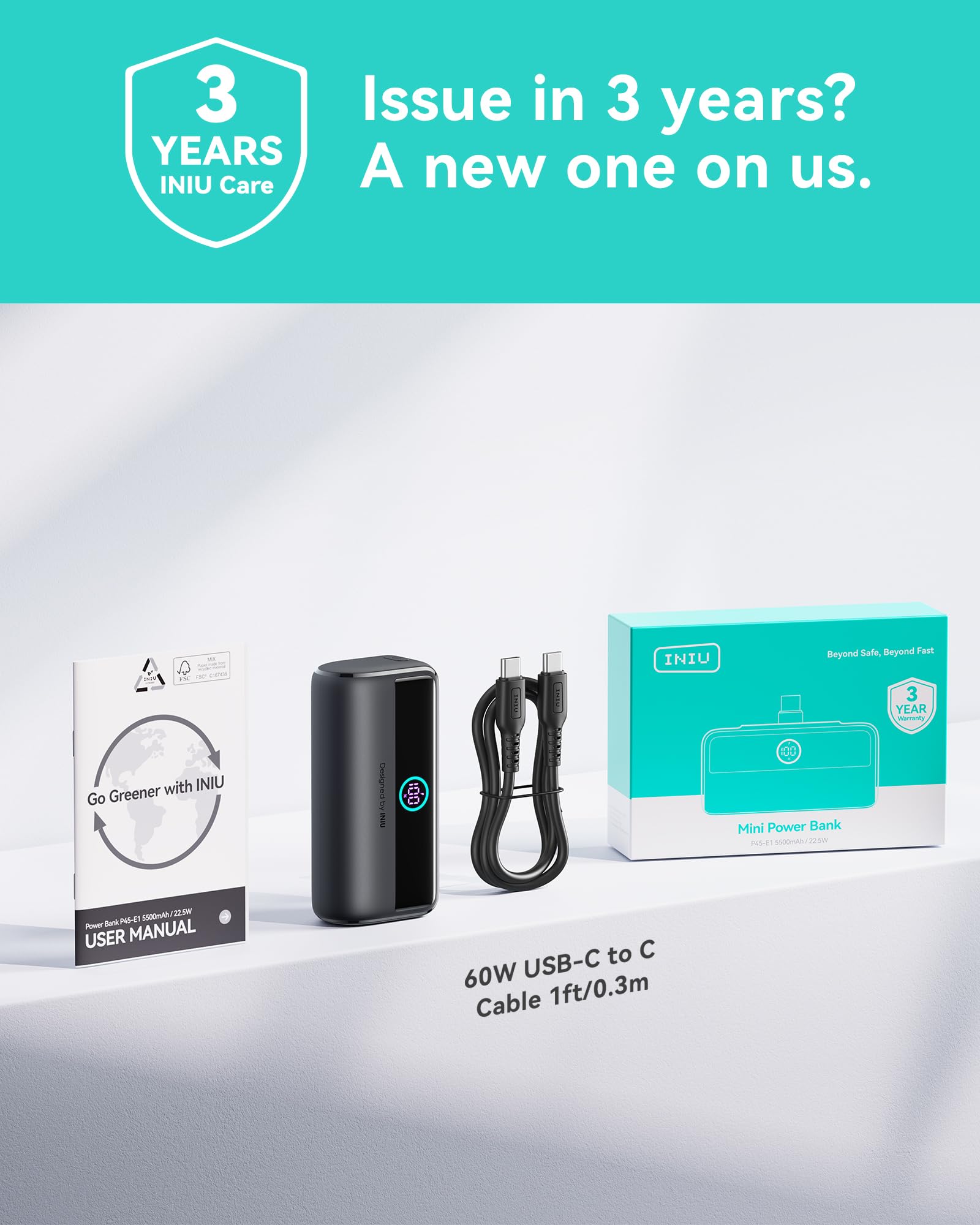 INIU Mini Portable Charger, 5500mAh Power Bank with Build-in USB-C Connector, 22.5W PD Fast Charging USB C in&Out Battery Pack, External Phone Charger for iPhone 17 16 15, Samsung S24 S23, Google etc - Image 7