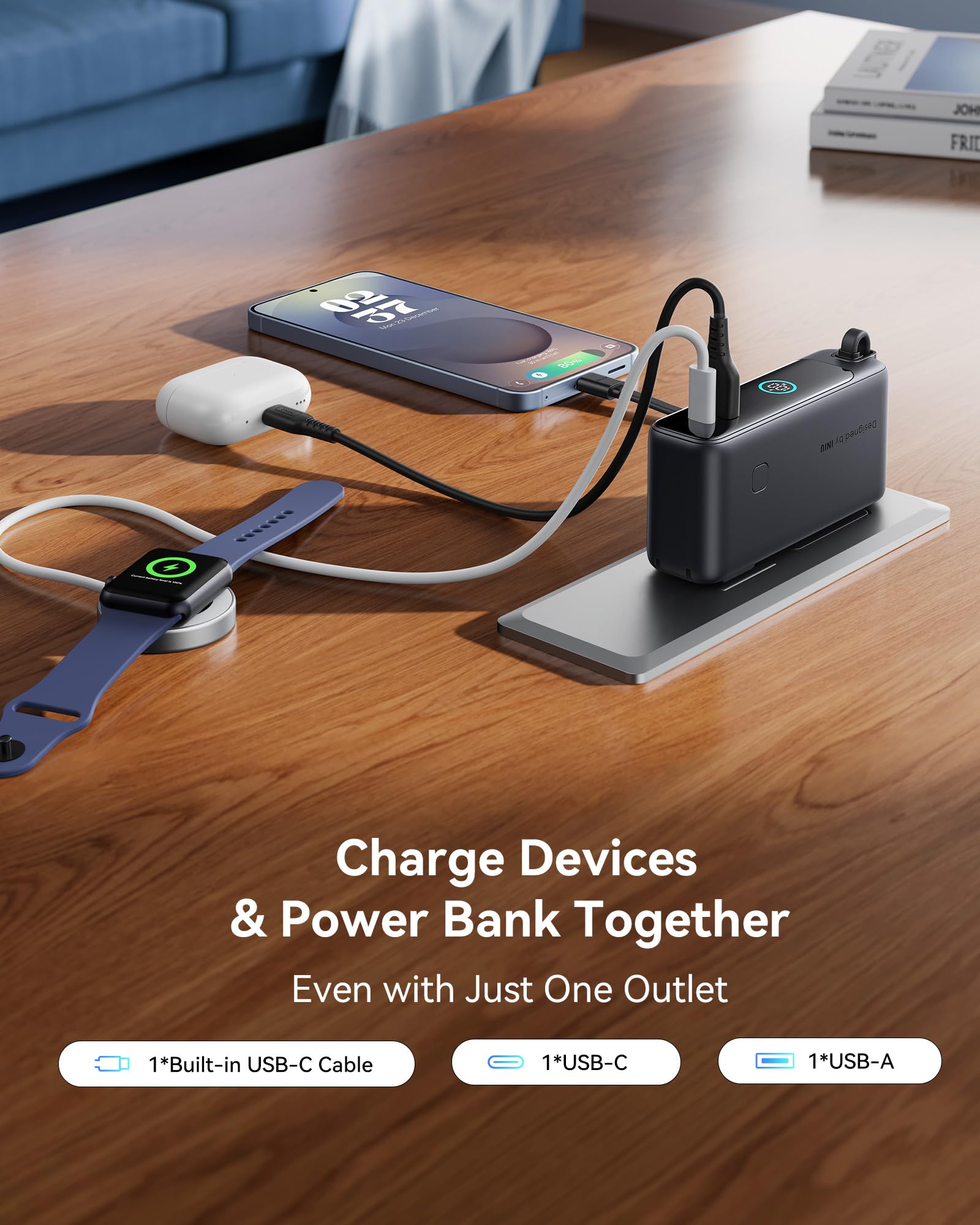 INIU Portable Charger, 10000mAh 30W Fast Charging Power Bank, Built-in USB C Cable and Foldable AC Plug, Travel Essentials Battery Pack for iPhone 16 15, Samsung S25 S24, MacBook - Image 4