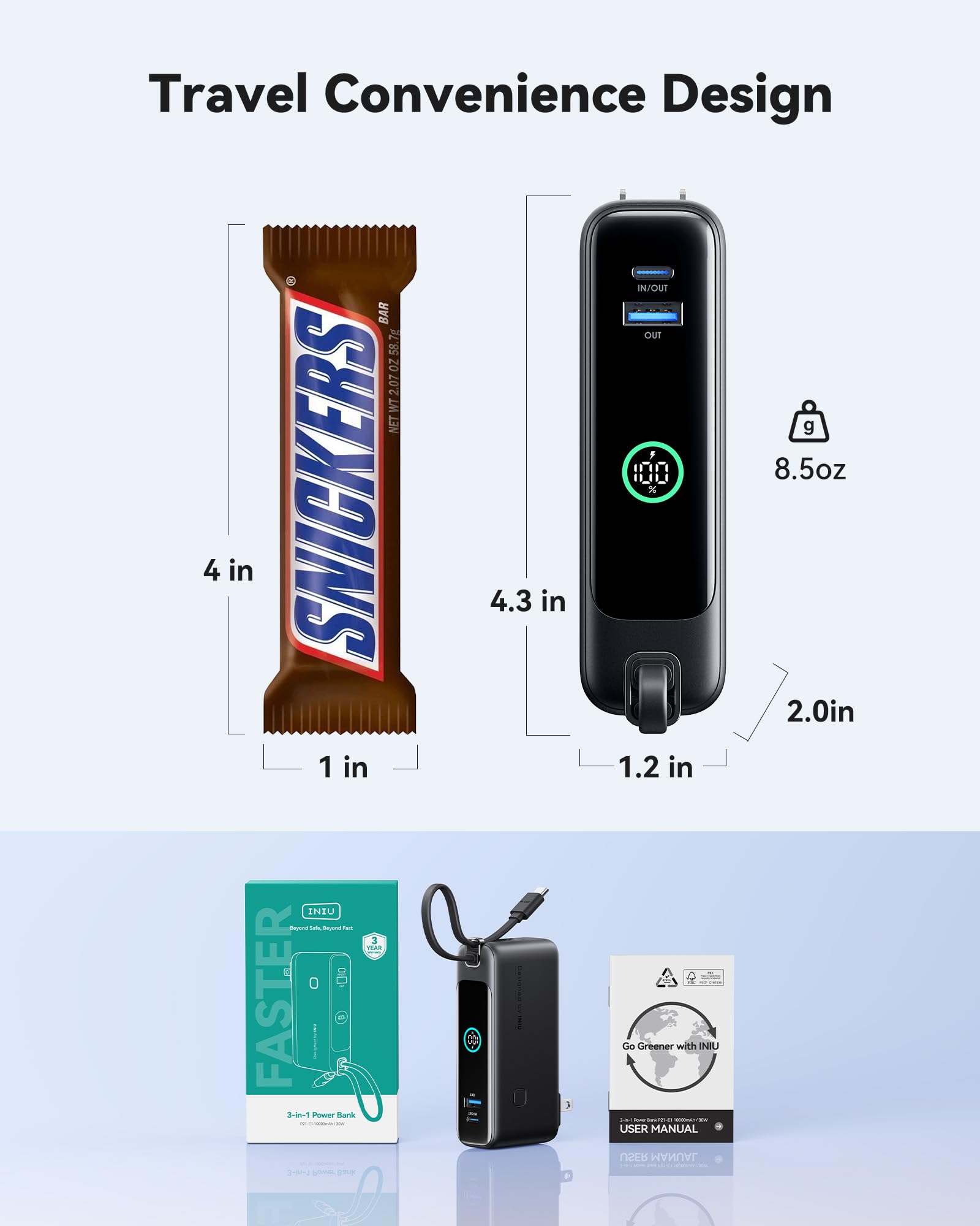 INIU Portable Charger, 10000mAh 30W Fast Charging Power Bank, Built-in USB C Cable and Foldable AC Plug, Travel Essentials Battery Pack for iPhone 16 15, Samsung S25 S24, MacBook - Image 7