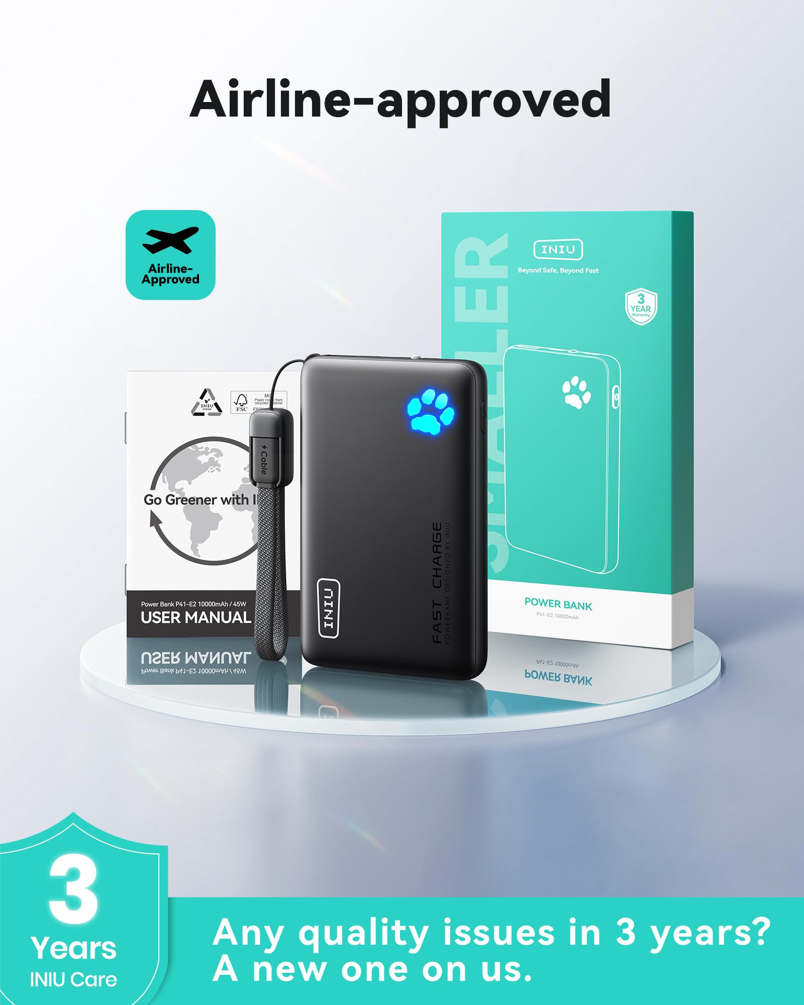 INIU Portable Charger, Ultra Slim 45W Fast Charging with Attached USB C Cable, Flight-Safe 10000mAh PD Power Bank Battery Pack, Travel Essential Phone Powerbank for iPhone 17 16 Samsung S25 Google etc - Image 7