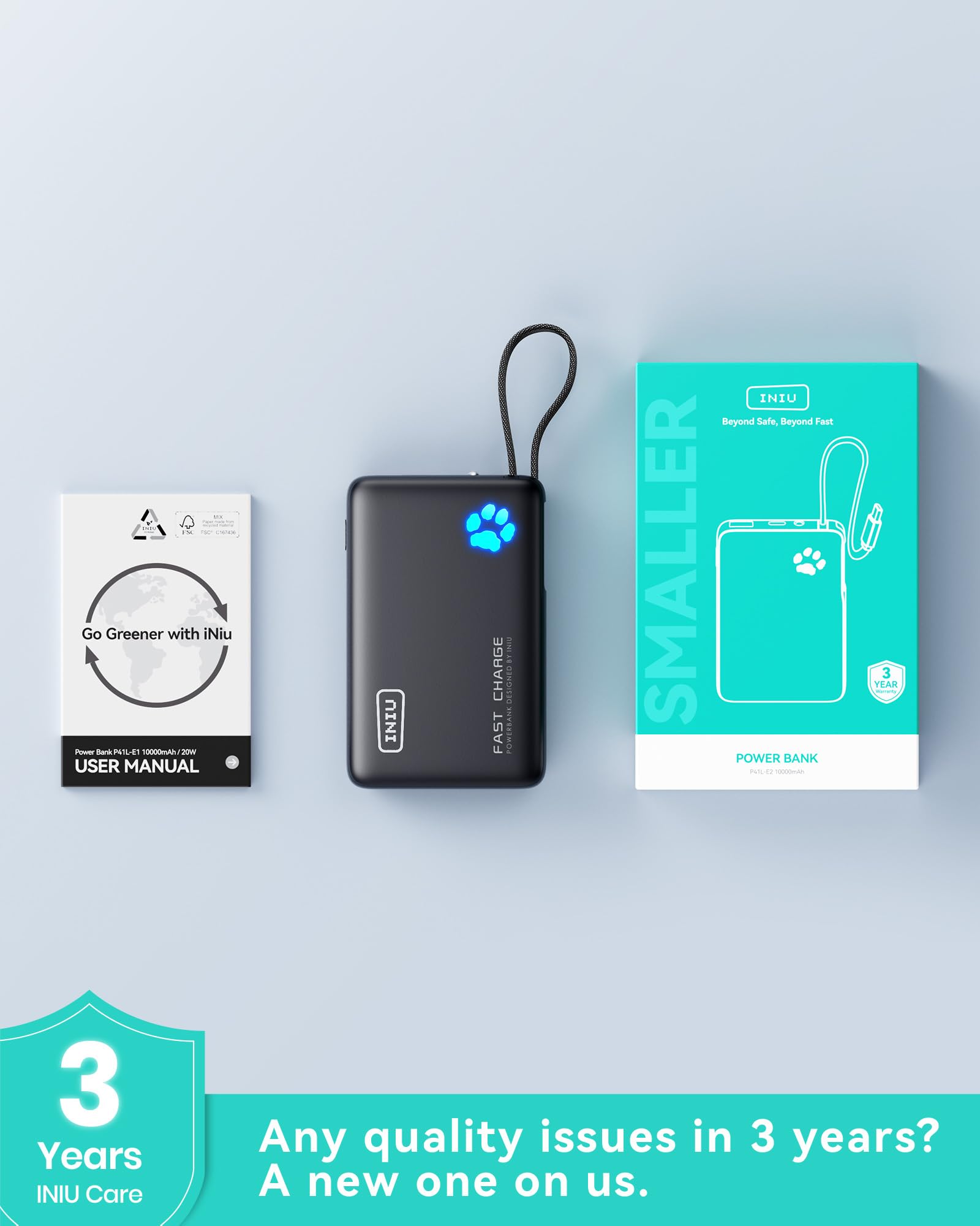 INIU Portable Charger with Flashlight, 45W Fast Charging Tablet Power Bank with USB C Cable, 10000mAh Powerbank, Battery Pack for iPhone 17 16, iPad, Samsung S25 etc Travel Essential, Emergency Light - Image 8