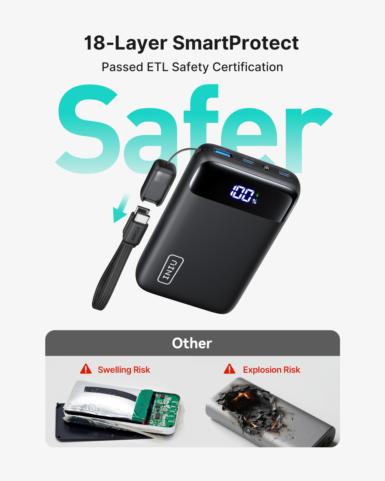 INIU Power Bank, Smallest 20000mAh Portable Charger with USB C Cable, 22.5W PD Fast Charging Phone Battery Pack, LED Display Powerbank for Travel Xiaomi iPhone 17 16 15 14 Samsung S25 Google iPad etc - Image 6