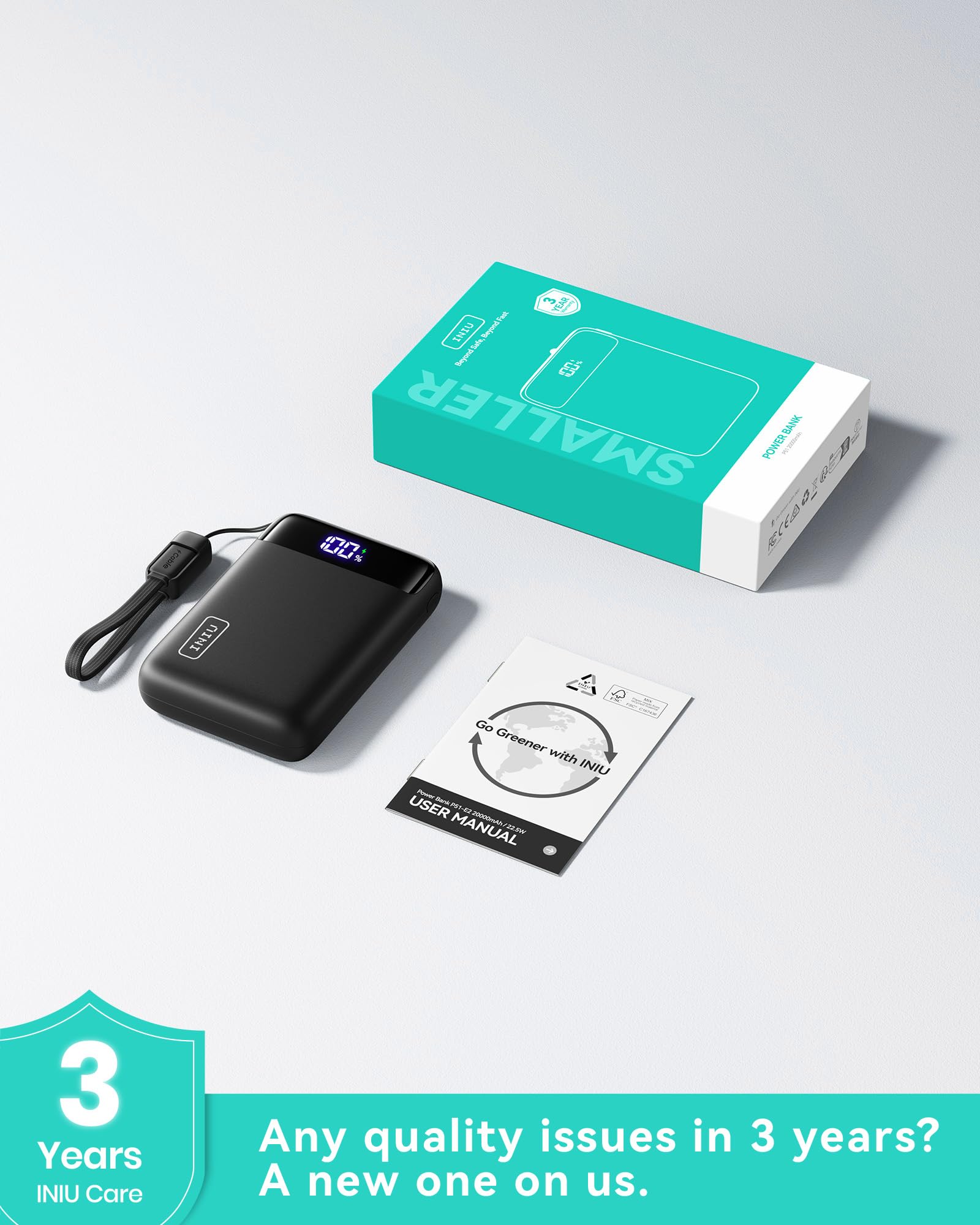 INIU Power Bank, Smallest 20000mAh Portable Charger with USB C Cable, 22.5W PD Fast Charging Phone Battery Pack, LED Display Powerbank for Travel Xiaomi iPhone 17 16 15 14 Samsung S25 Google iPad etc - Image 8