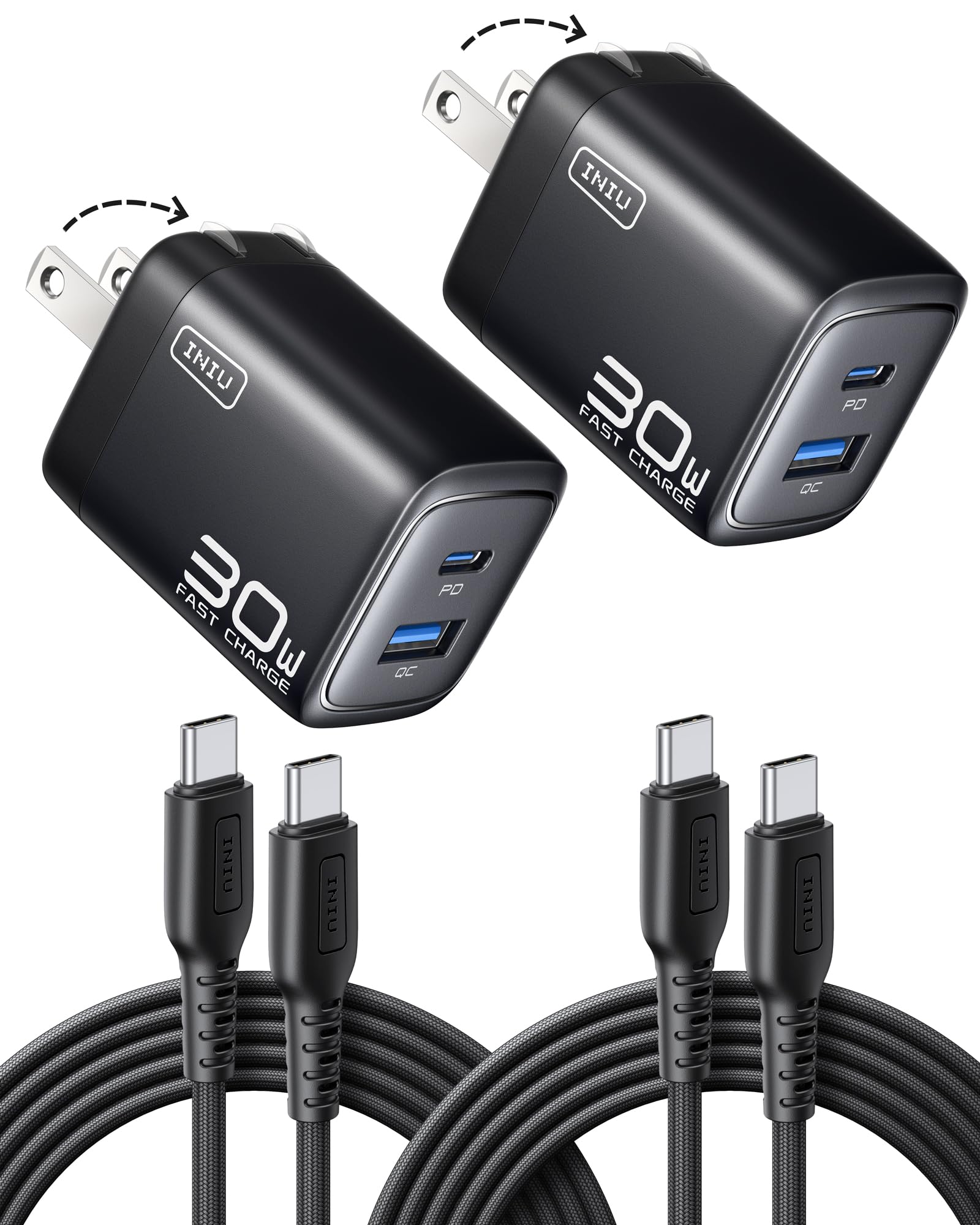 INIU Slimmest 10000mAh 45W PD Fast Charging Portable Charger & 2-Pack 30W PD Fast Charging, [USB-C + USB-A] Wall Charger Combo - Image 3