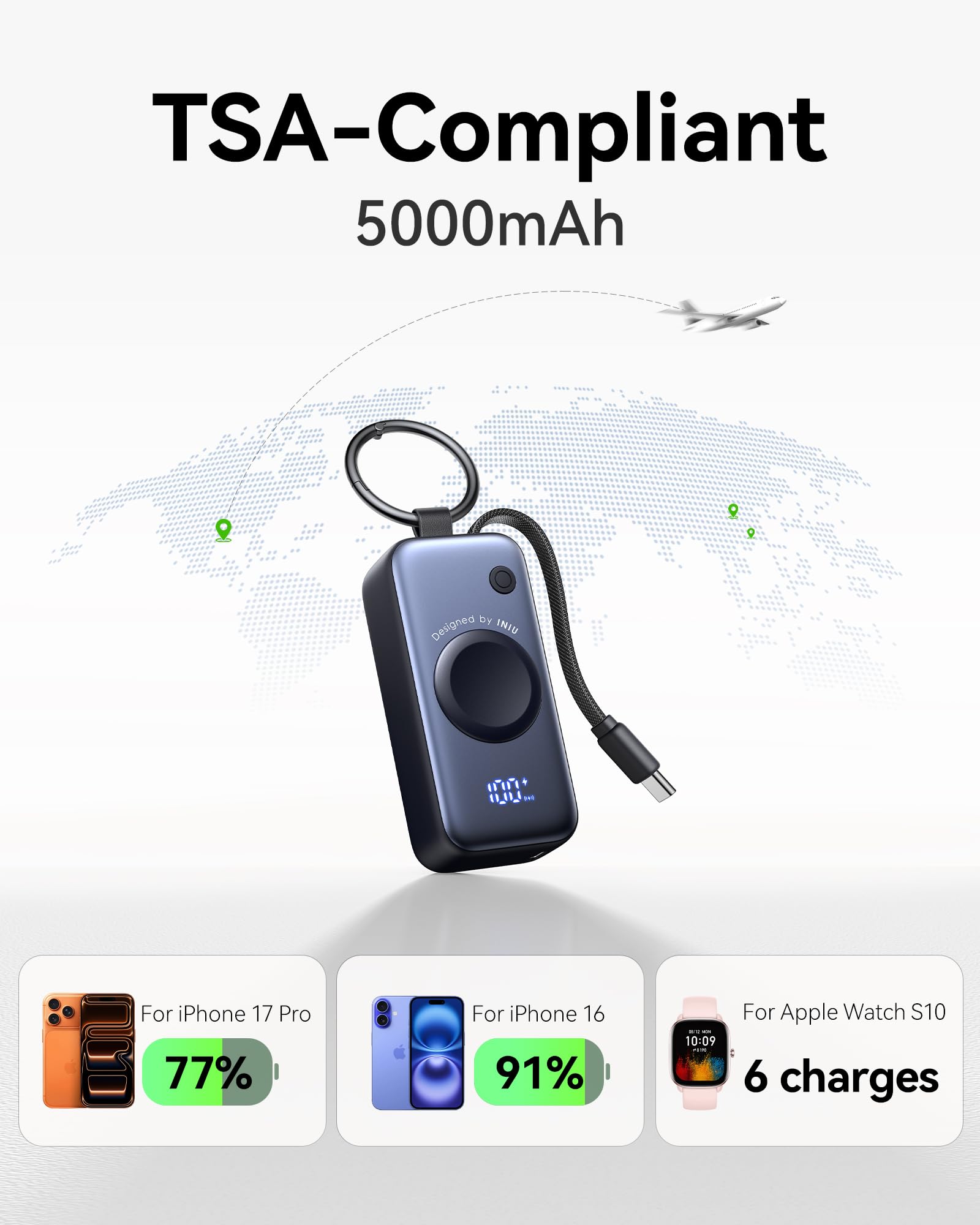 INIU SnapGo Mini Portable Charger, Power Bank for Apple Watch and iPhone, 5000mAh 20W PD Fast Charging Flight-Safe Travel Essential Battery Pack for Apple Watch Ultra 11 10 9 8 SE, iPhone Air 17 16 15 - Image 6