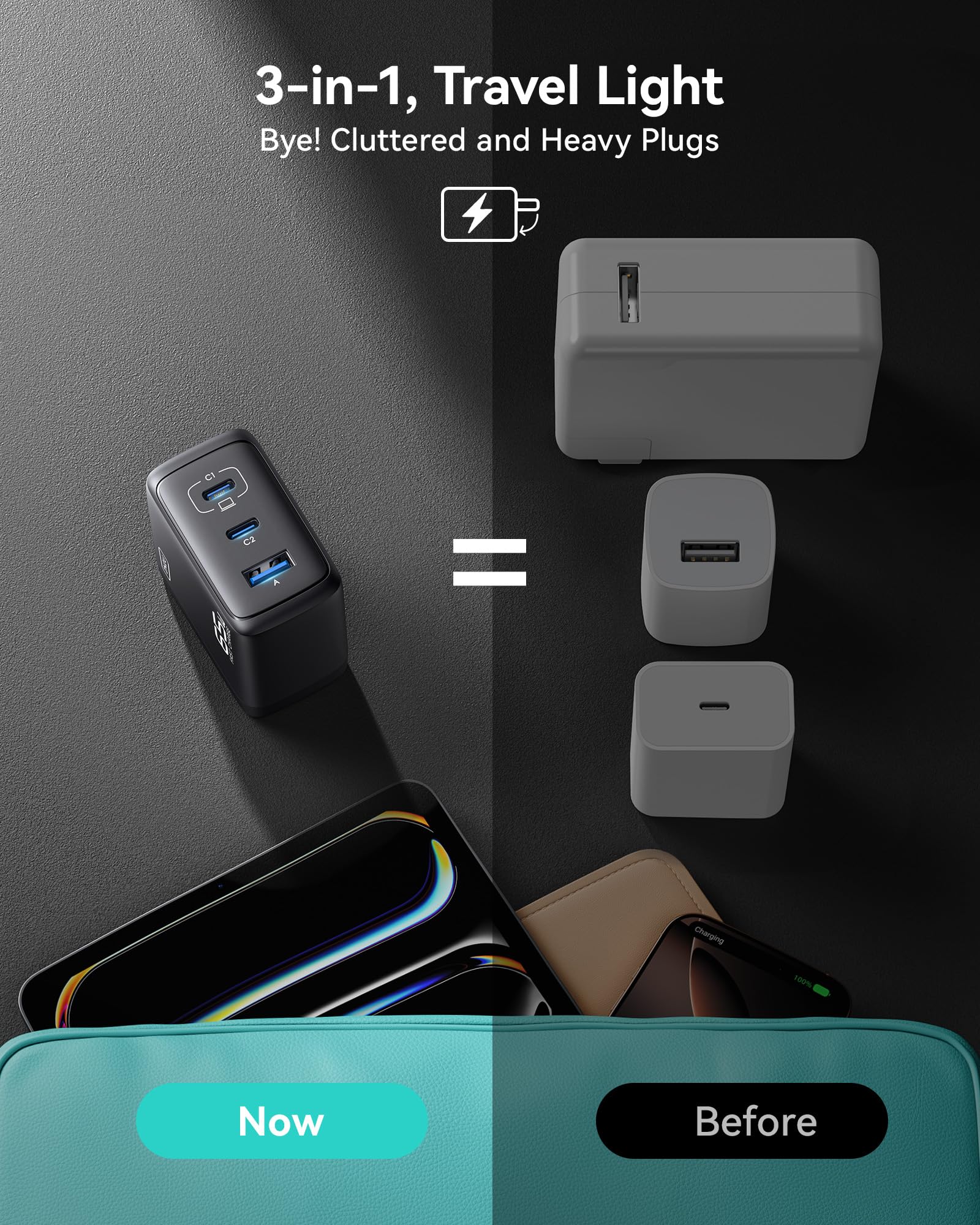 INIU Ultra Slim 10000mAh 45W PD Power Bank & 3-Port 65W PD Fast Charging Compact Type C Wall Charger Combo - Image 9