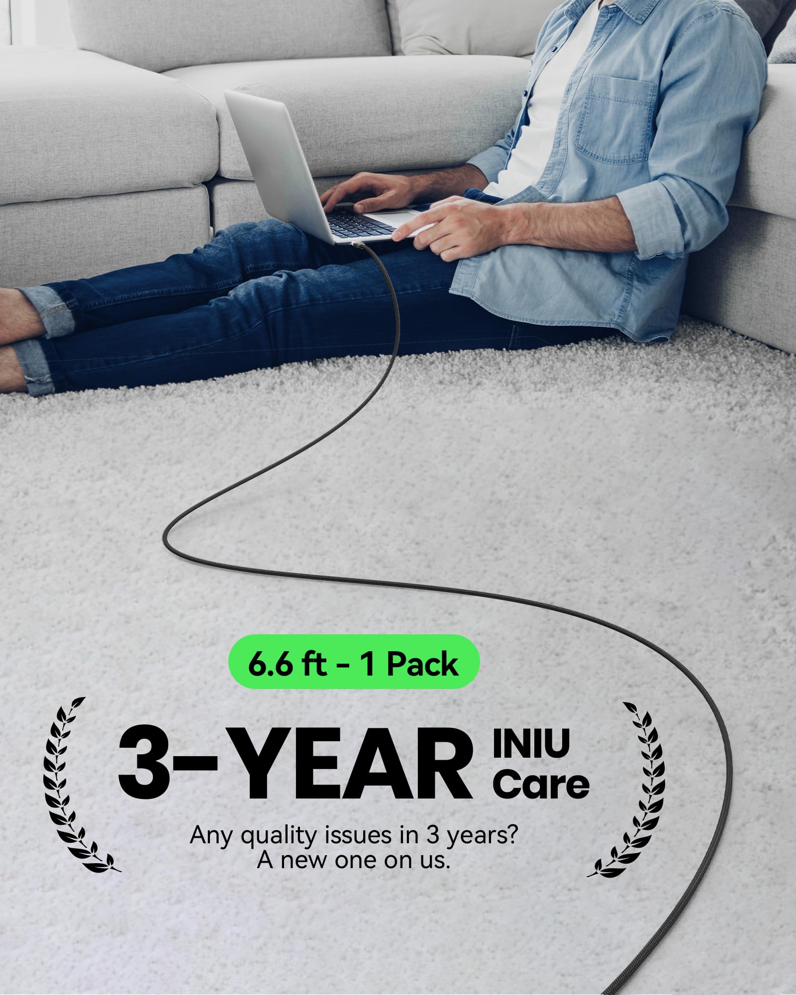 INIU USB C Cable, [6.6ft/2m] 100W PD USBC to USBC Charger Cable Fast Charging, Nylon Braided Type C to C Power Cord Data Cable USB-C for iPad Air MacBook Pro iPhone 16 15 Samsung Galaxy S23 S22 A9 - Image 7