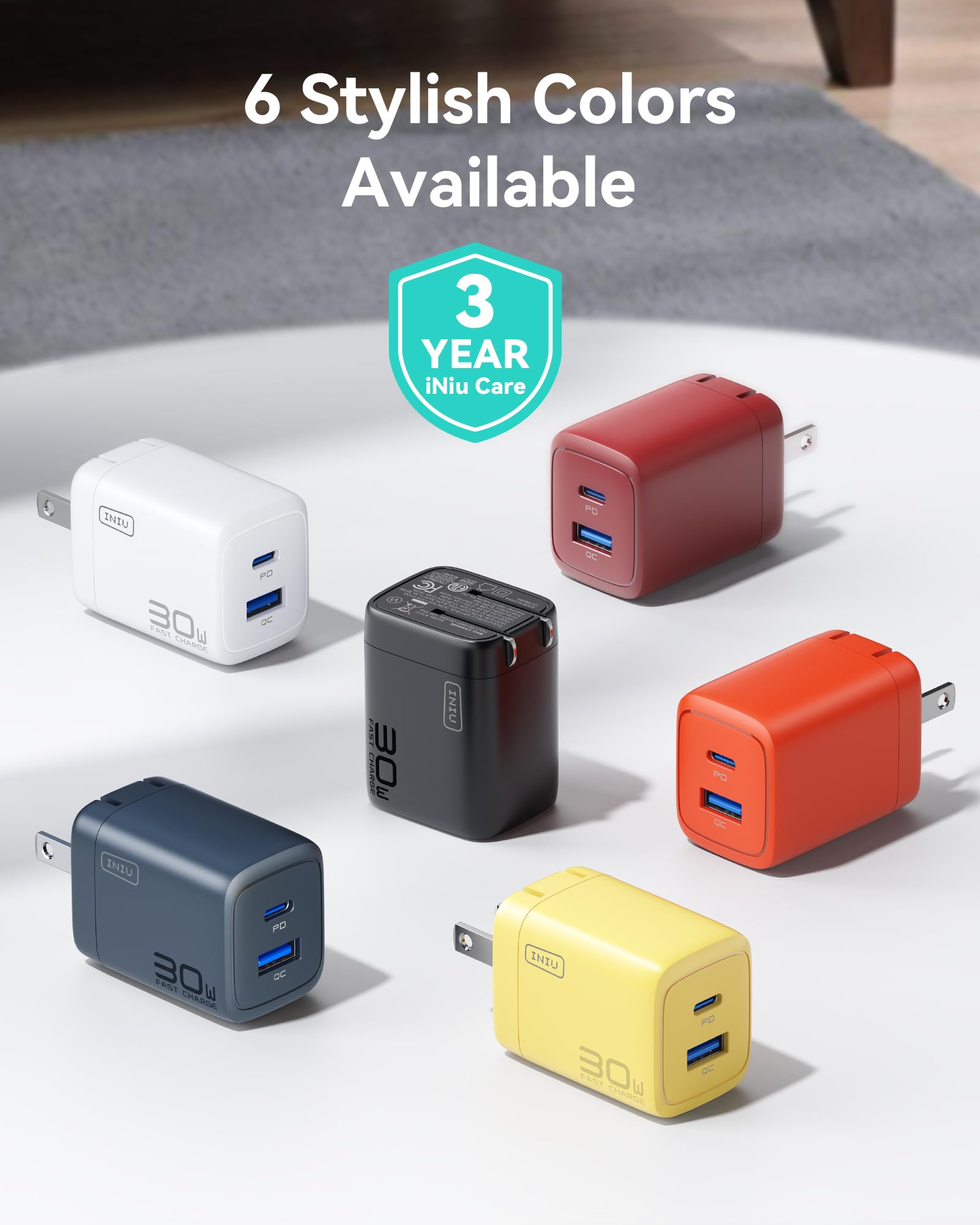 INIU USB C Charger Block, 2-Pack 30W PD Fast Charging, [USB-C + USB-A] 16 15 Charger with Foldable Plug, GaN Tech Type C Power Adapter for 16, 15 Pro Max, Samsung S25, S24, iPad Pro etc - Image 7