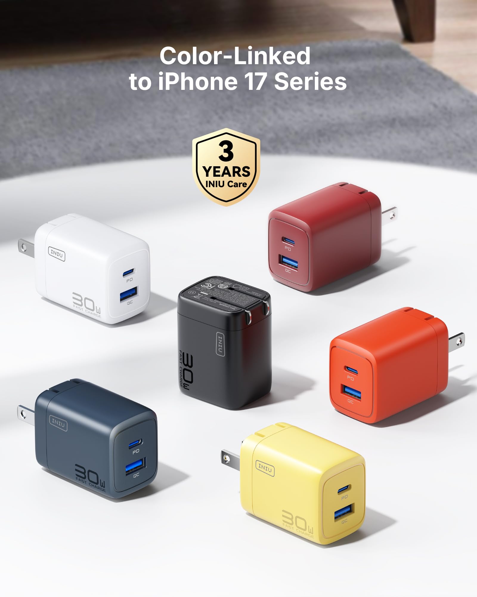 INIU USB C Charger Block, 30W 2-Pack GaN Fast Charging Adapter with 5FT Cable & Advanced Protection, 2-Port Foldable Travel Charger for iPhone 17 16 15 Pro Max, iPad, Samsung S26 S25 Ultra, Pixel etc - Image 7