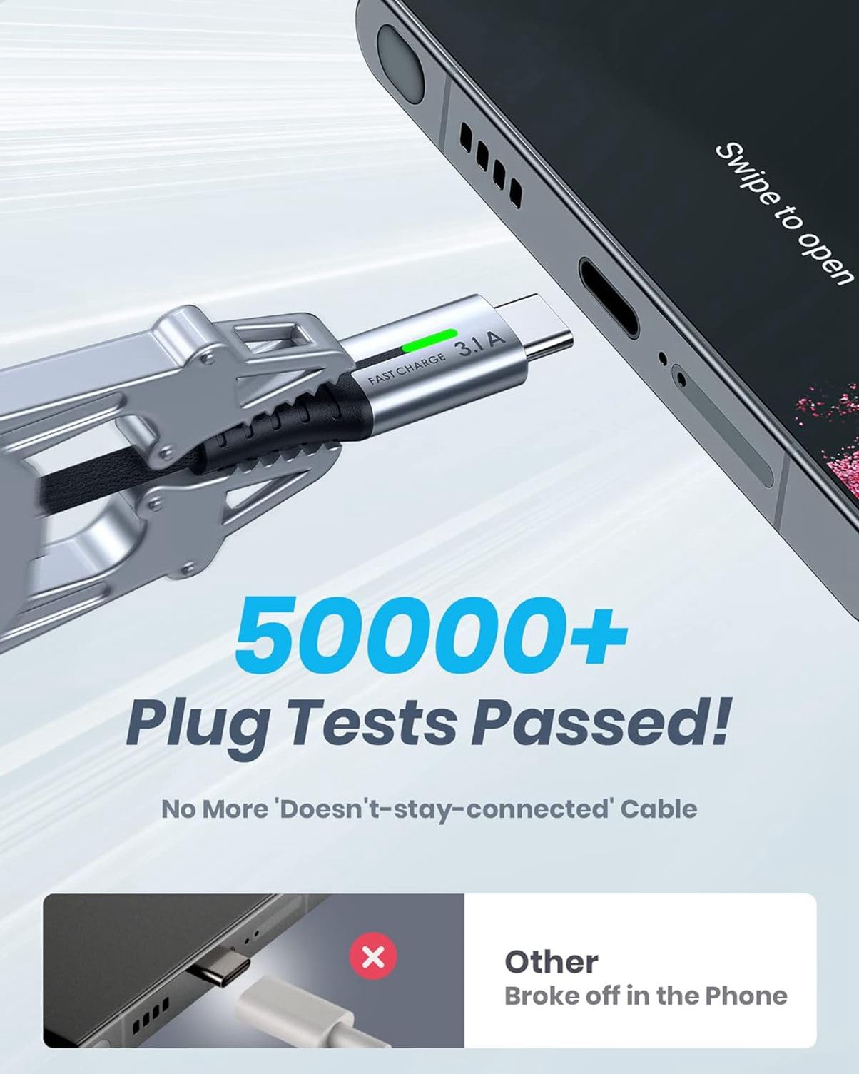 INIU USB C Charger Cable 6.6ft, 3.1A USB A to Type C Fast Charging Cable, Zinc Alloy Braided USB-C Data Cord for iPhone 15 Pro Max Samsung S24 S21 S10 A15 Google Pixel 7 LG V30 Moto, etc. - Image 10