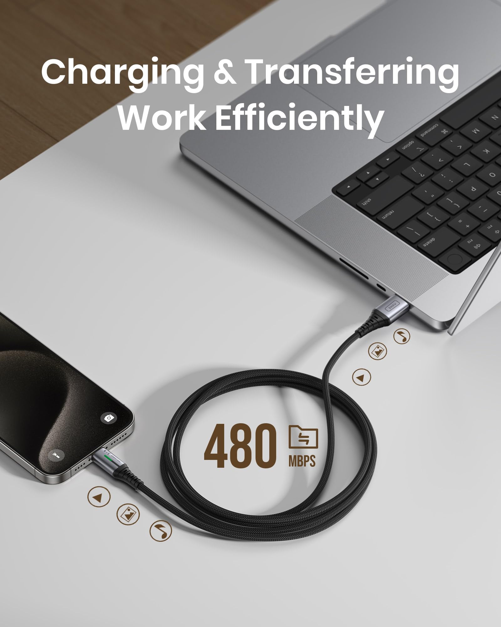 INIU USB C Charger Cable 6.6ft, 3.1A USB A to Type C Fast Charging Cable, Zinc Alloy Braided USB-C Data Cord for iPhone 15 Pro Max Samsung S24 S21 S10 A15 Google Pixel 7 LG V30 Moto, etc. - Image 7