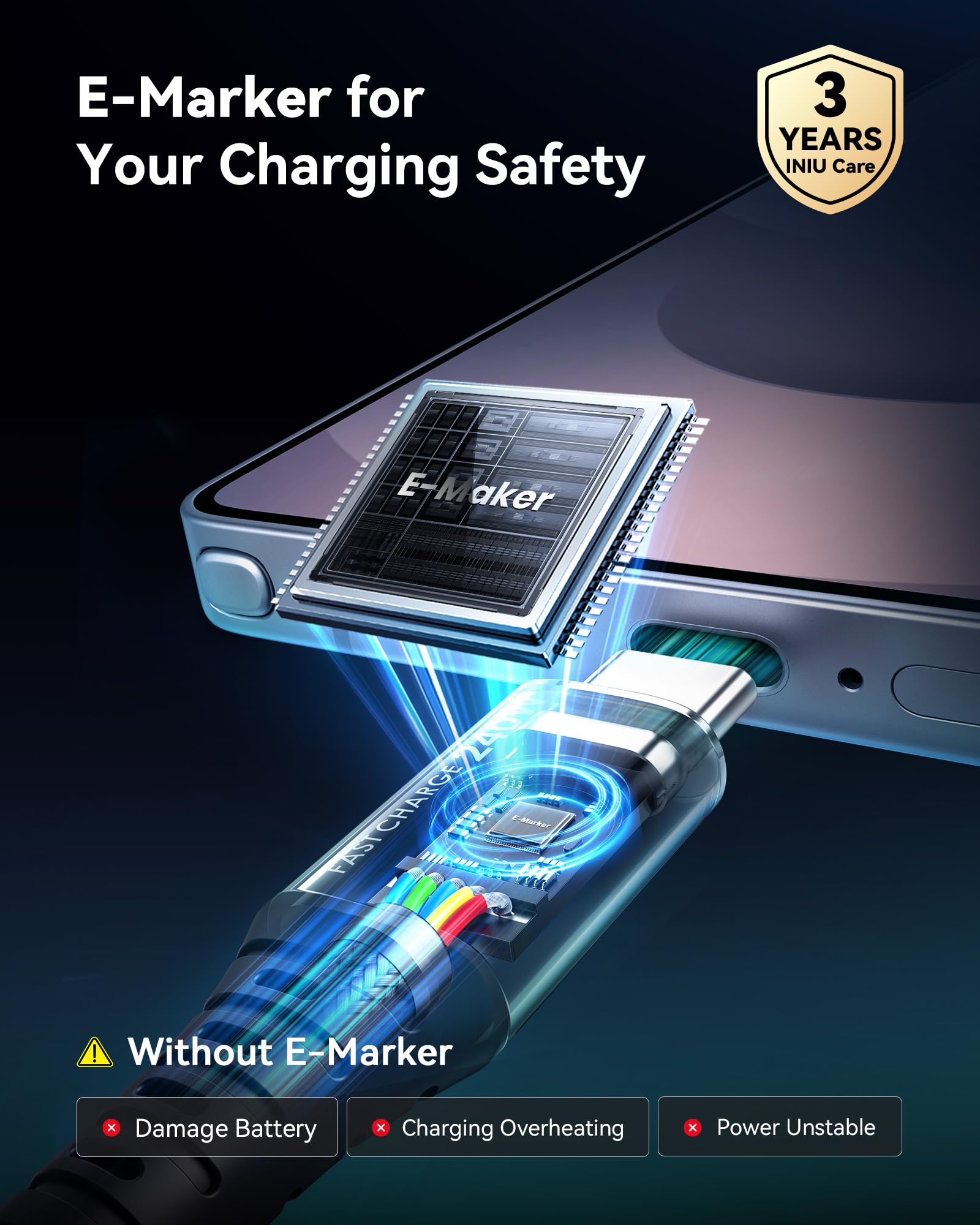 INIU USB C to USB C Cable, 240W Fast Charging Type C Charger Cord, Braided USBC Phone Charger Cable for iPhone 17 16 Pro Max Samsung S26 S25 Laptops MacBook Air 15 M3 iPad Switch [6.6ft+6.6ft Black] - Image 6