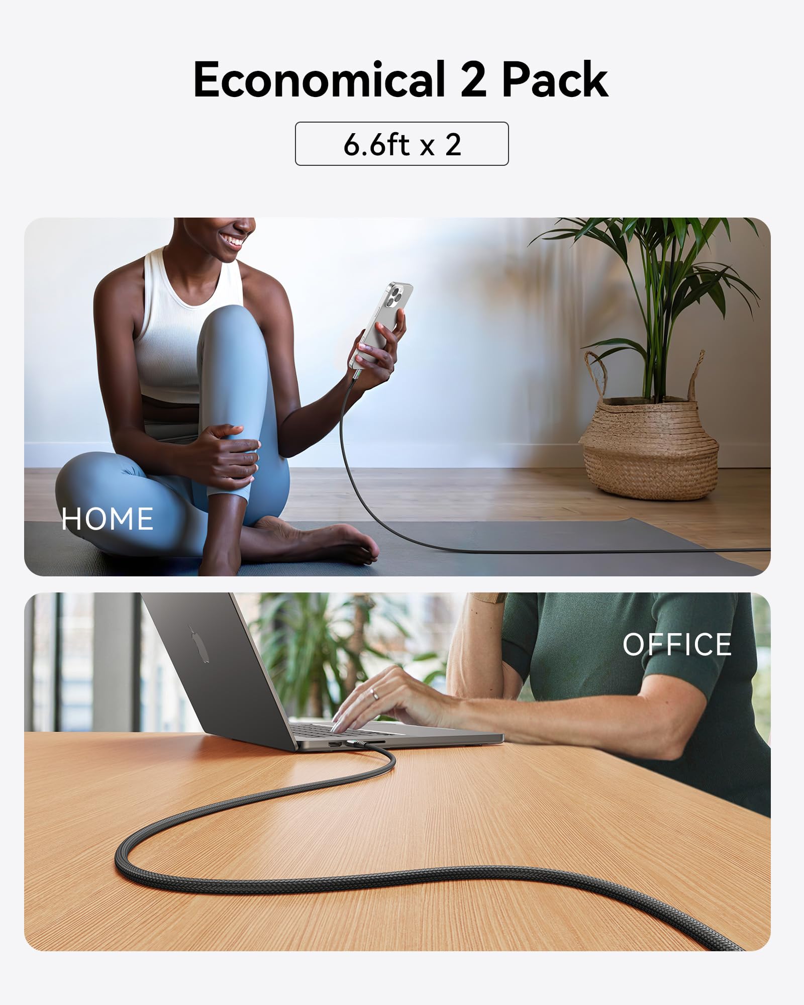 INIU USB C to USB C Cable, 240W Fast Charging Type C Charger Cord, Braided USBC Phone Charger Cable for iPhone 17 16 Pro Max Samsung S26 S25 Laptops MacBook Air 15 M3 iPad Switch [6.6ft+6.6ft Black] - Image 8