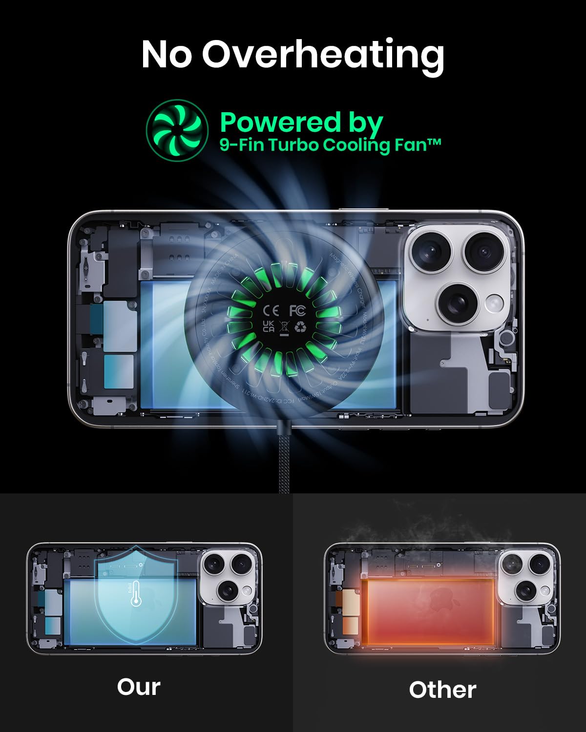 INIU Wireless Charger, 15W Fast Charging Magnetic Wireless Charger Stand, Travel Essential Wireless Charging Station with Sleep-Friendly Adaptive Light, for iPhone 16/15/14/13/12 Series, Airpods - Image 3