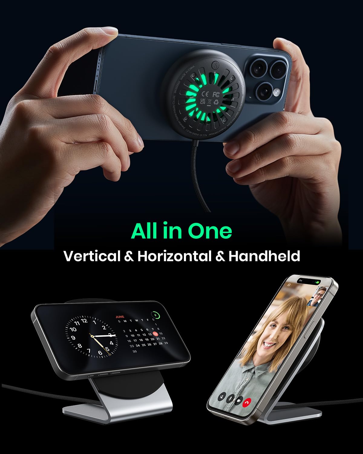 INIU Wireless Charger, 15W Fast Charging Magnetic Wireless Charger Stand, Travel Essential Wireless Charging Station with Sleep-Friendly Adaptive Light, for iPhone 16/15/14/13/12 Series, Airpods - Image 4