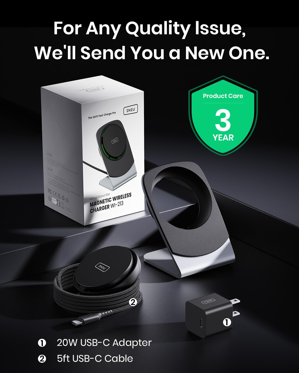 INIU Wireless Charger, 15W Fast Charging Magnetic Wireless Charger Stand, Travel Essential Wireless Charging Station with Sleep-Friendly Adaptive Light, for iPhone 16/15/14/13/12 Series, Airpods - Image 7