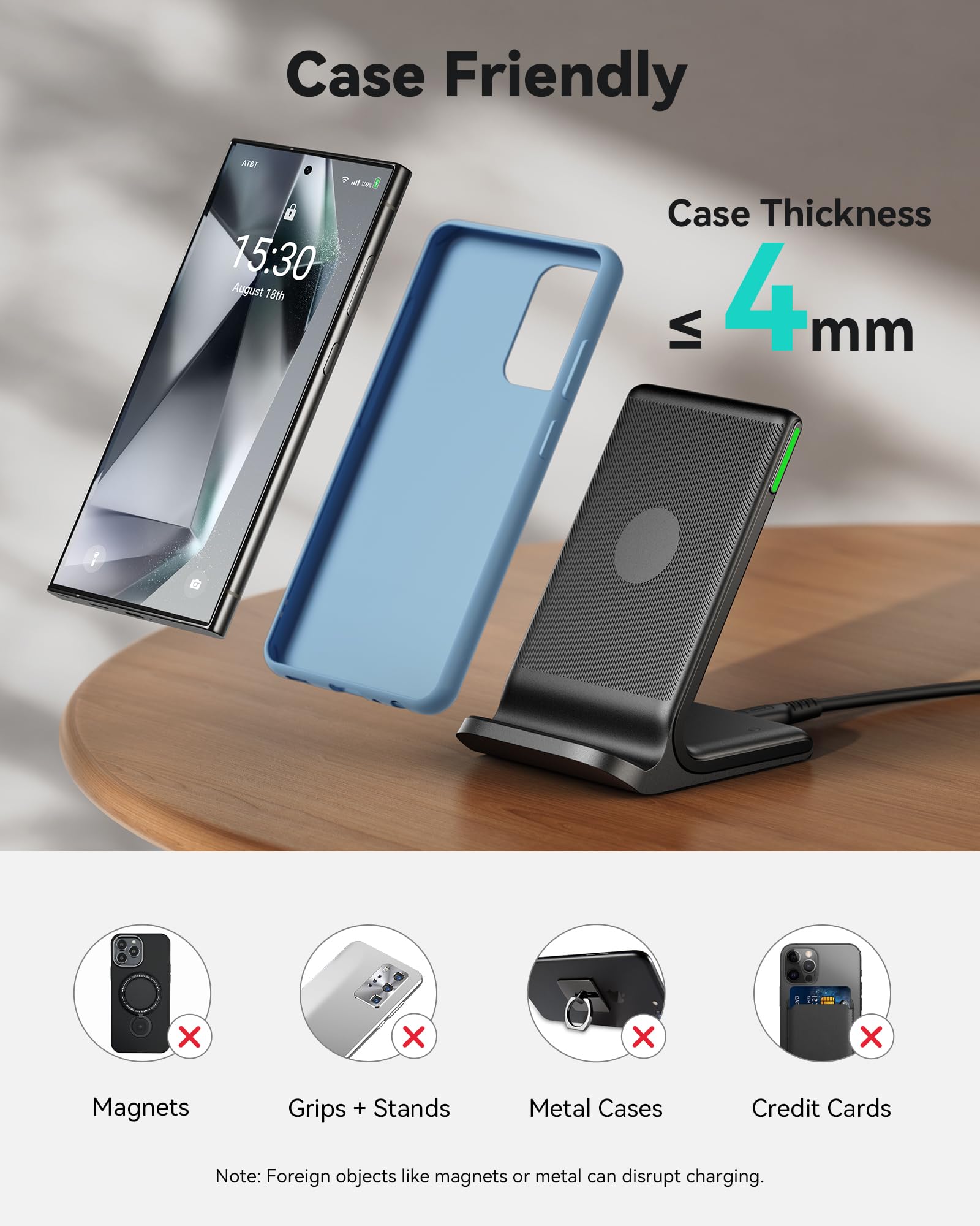 INIU Wireless Charger, 15W Fast Wireless Charging Station with Sleep-Friendly Adaptive Light Compatible with iPhone 17 16 15 14 13 12 Pro Max Samsung Galaxy S25 S24 S23 Note 20 Google etc - Image 5