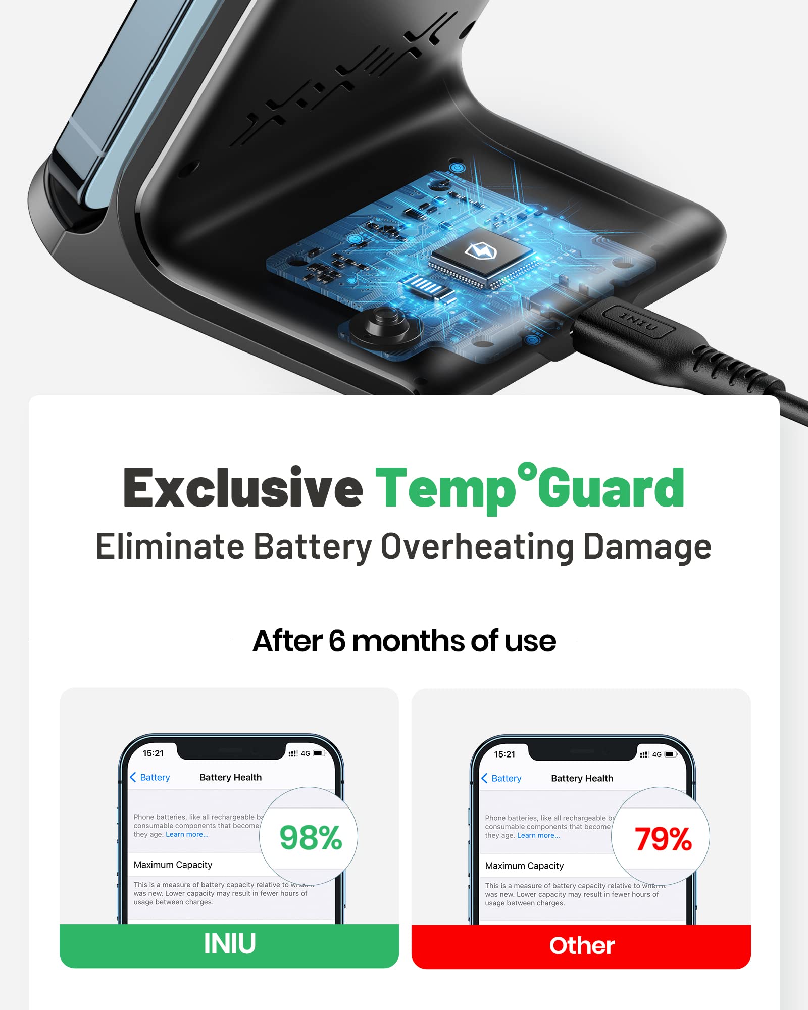 INIU Wireless Charger, 15W Fast Wireless Charging Station with Sleep-Friendly Adaptive Light Compatible with iPhone 17 16 15 14 13 12 Pro Max Samsung Galaxy S25 S24 S23 Note 20 Google etc - Image 6