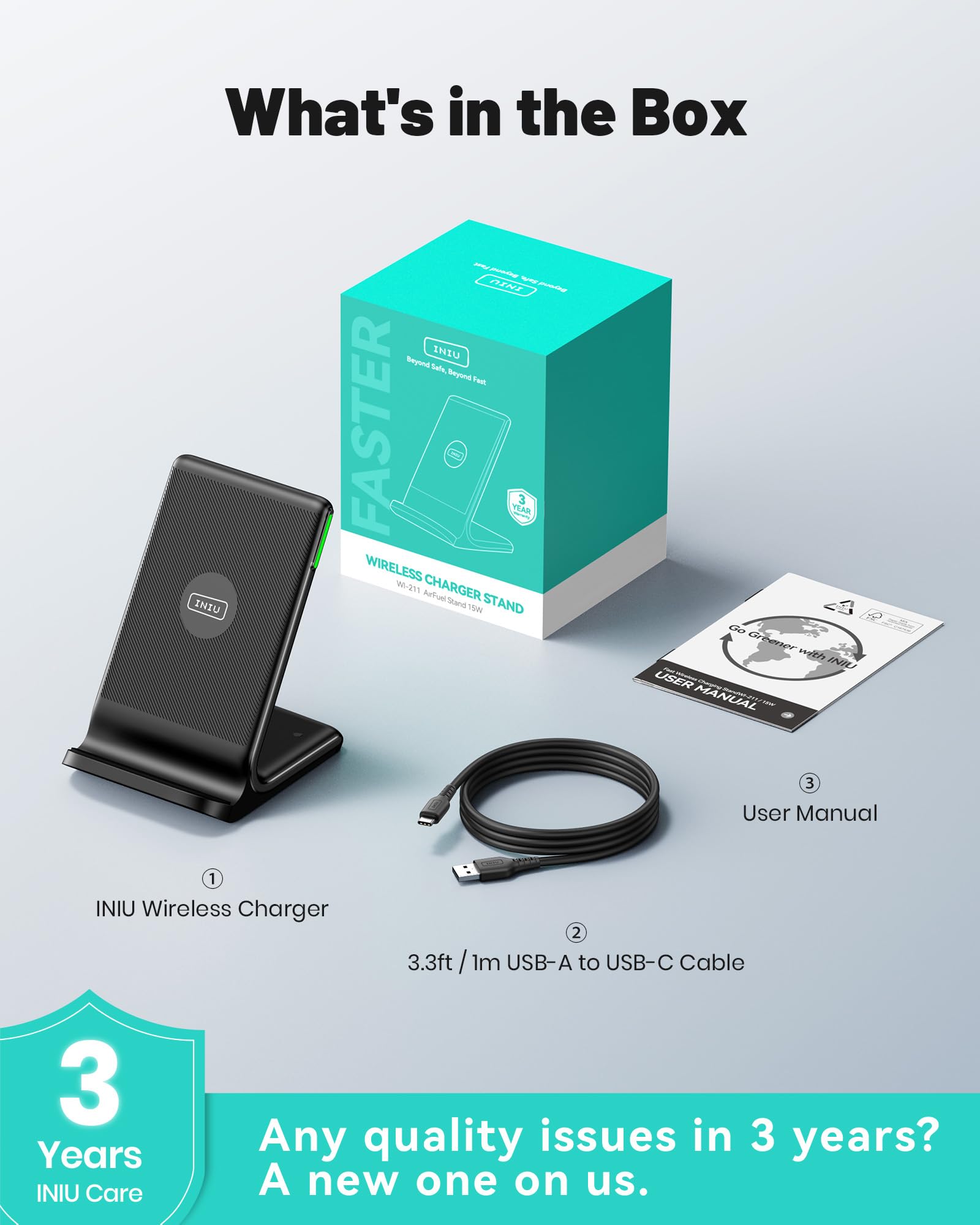 INIU Wireless Charger, 15W Fast Wireless Charging Station with Sleep-Friendly Adaptive Light Compatible with iPhone 17 16 15 14 13 12 Pro Max Samsung Galaxy S25 S24 S23 Note 20 Google etc - Image 8